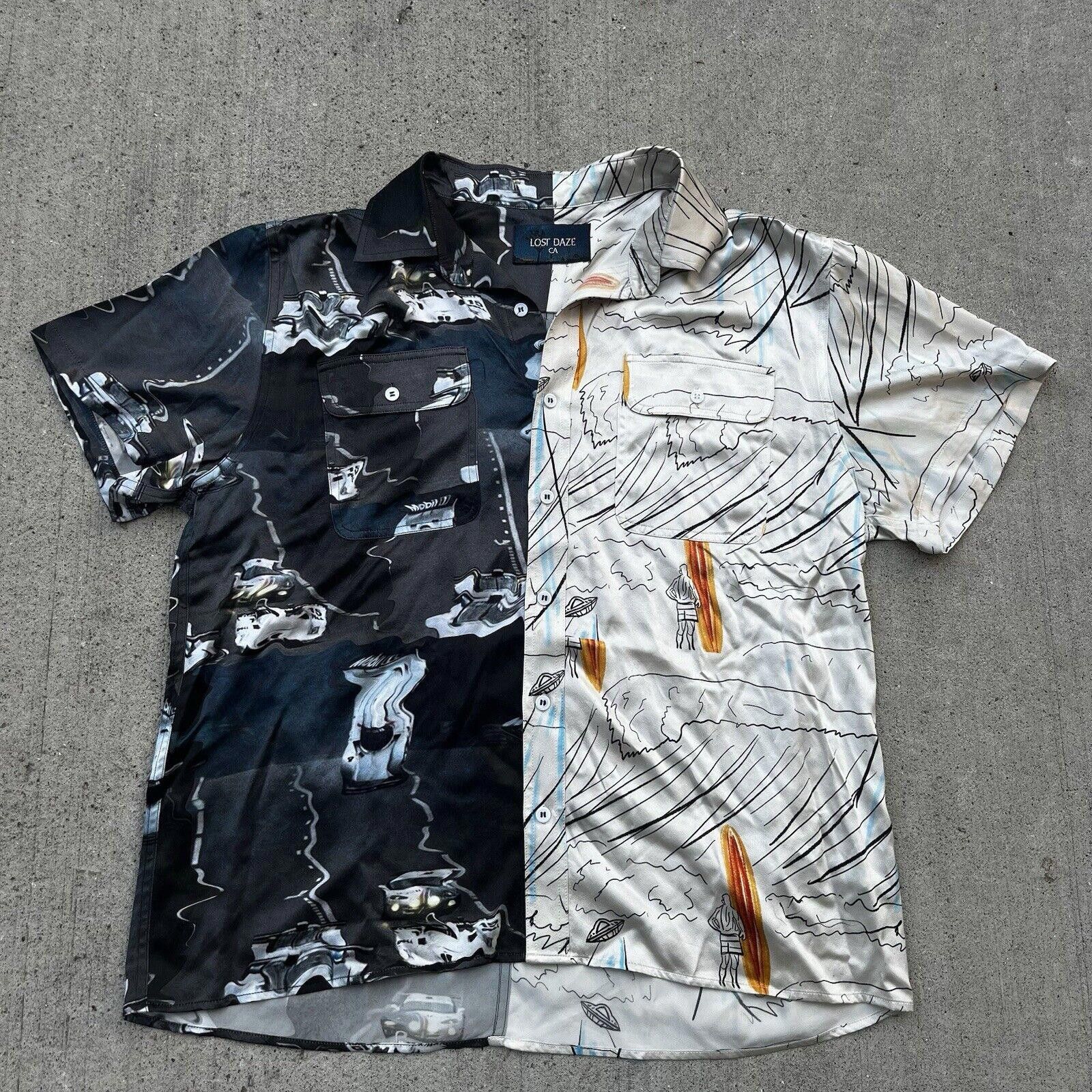 Designer Lost Daze Split Silk Button Down Liquify Surf Men’s Large Size US L / EU 52-54 / 3 - 1 Thumbnail