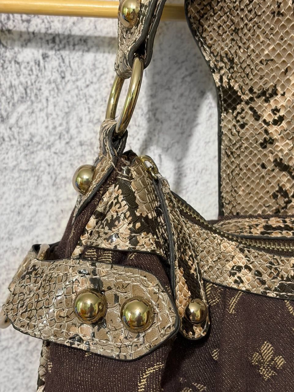 Guess Vintage GUESS Y2K Brown Monogram Snake Print Bag Large GLogo Size ONE SIZE - 8 Thumbnail