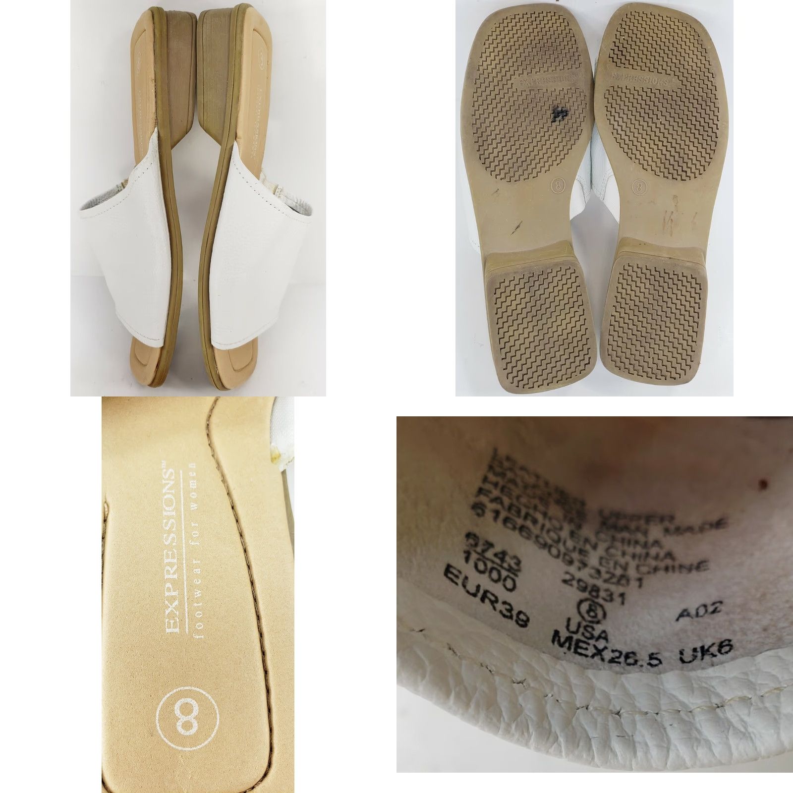 Vintage Expressions Womens 8M White Leather Single Crossover Slide Square Toe Sandals Size US 8 / IT 38 - 8 Thumbnail