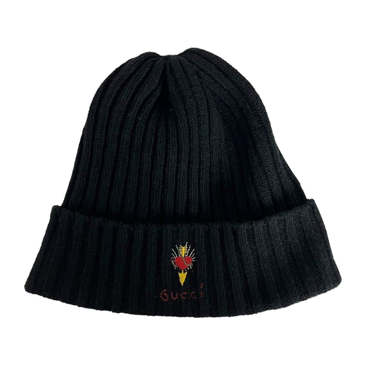 image of Gucci Heart Logo Wool Beanie in Black, Men's