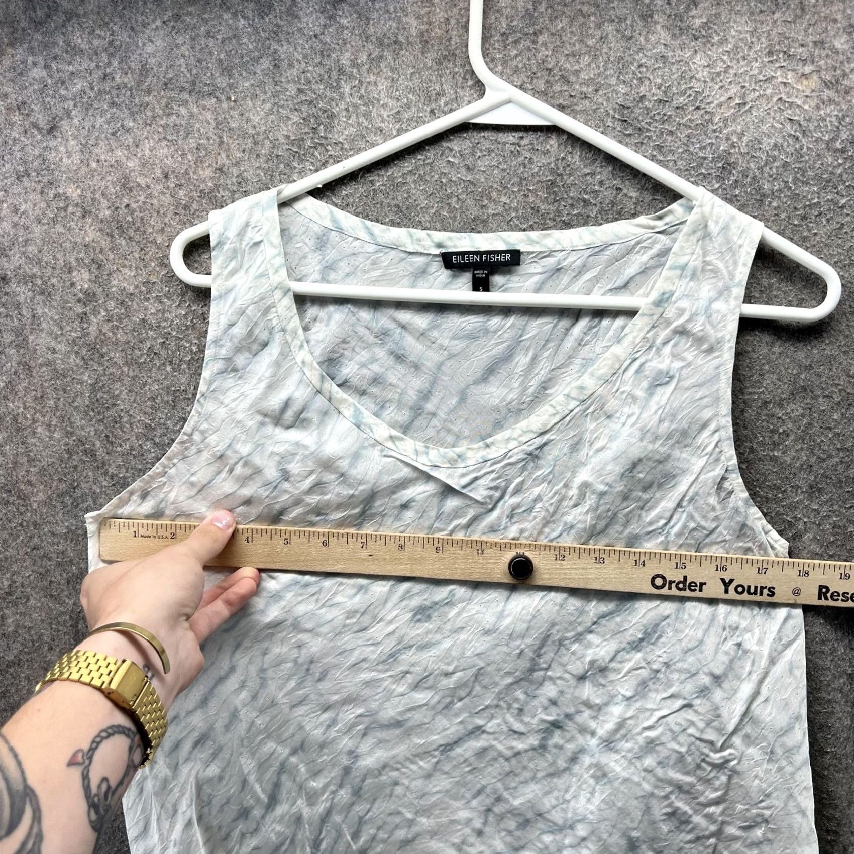 Eileen Fisher Eileen Fisher Tank Womens Small Blue Crinkled V-Neck Sleeveless Tunic Top Size S / US 4 / IT 40 - 6 Thumbnail