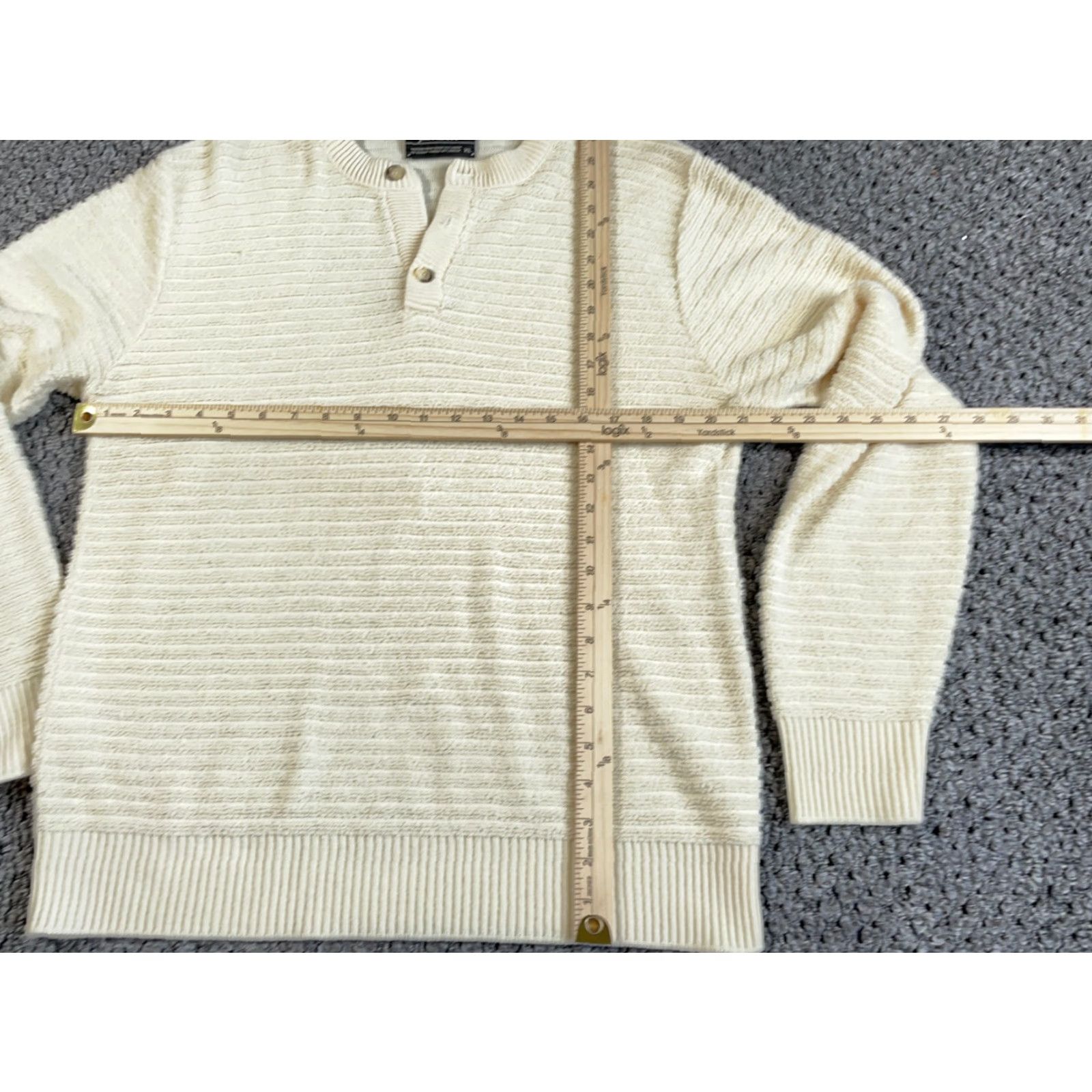 Jantzen VINTAGE Jantzen Sweater Shirt Adult Large Ivory Textured Henley 80s Classic Dad Preppy Mens Size US L / EU 52-54 / 3 - 6 Thumbnail