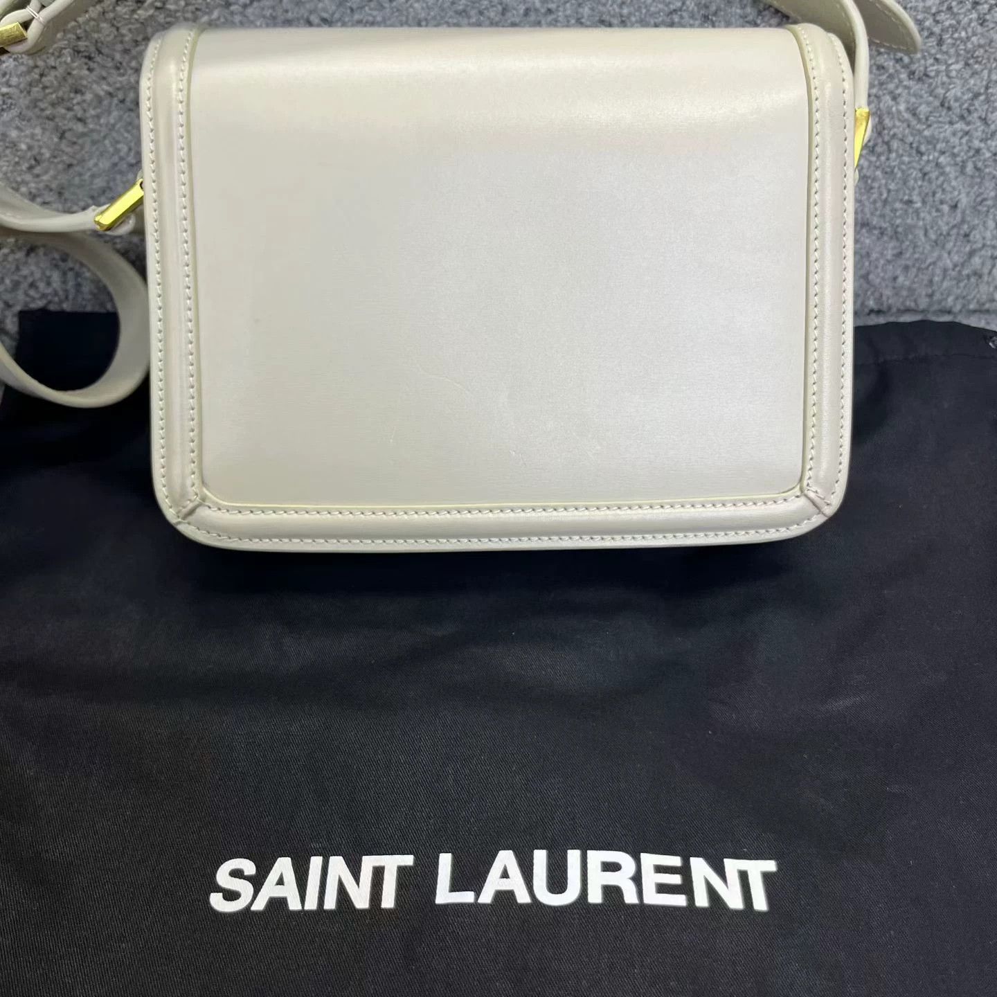 Saint Laurent Paris Saint Laurent White Mini Distressed Gold Logo Shoulder Bag Size ONE SIZE - 6 Thumbnail