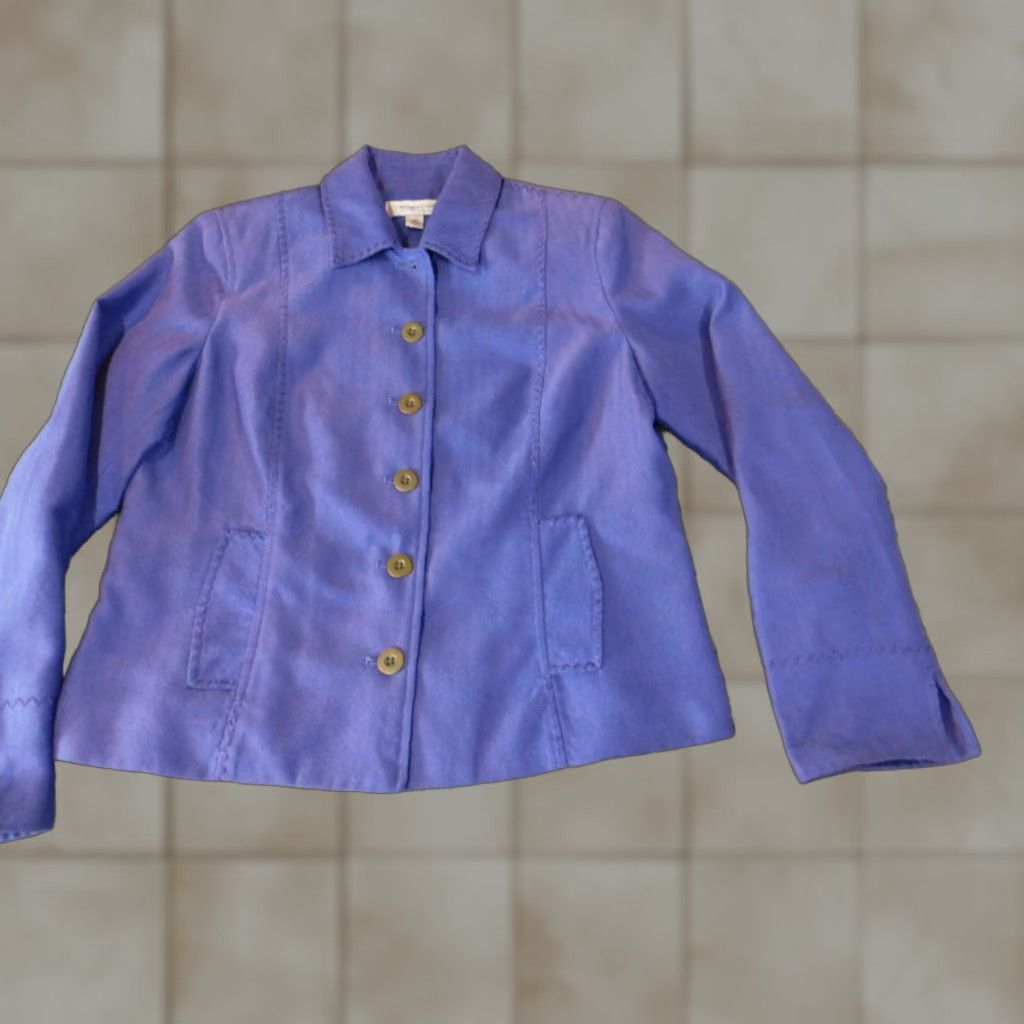 Coldwater Creek VINTAGE Coldwater Creek Jacket Petite 6 Purple Coat Button Shoulder Pad Womens Solid Long Sleeve Mid-Length Fall Spring Pellets? Size M / US 6-8 / IT 42-44 - 1 Thumbnail