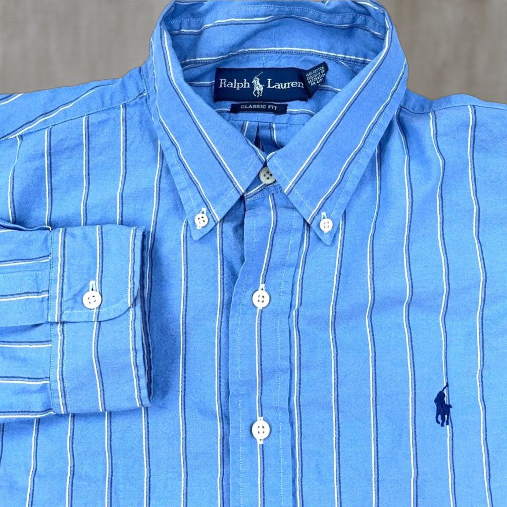 Ralph Lauren Ralph Lauren Blue Striped Button-Up Shirt Men XL Classic Fit Casual Heavyweight Size US XL / EU 56 / 4 - 1 Thumbnail