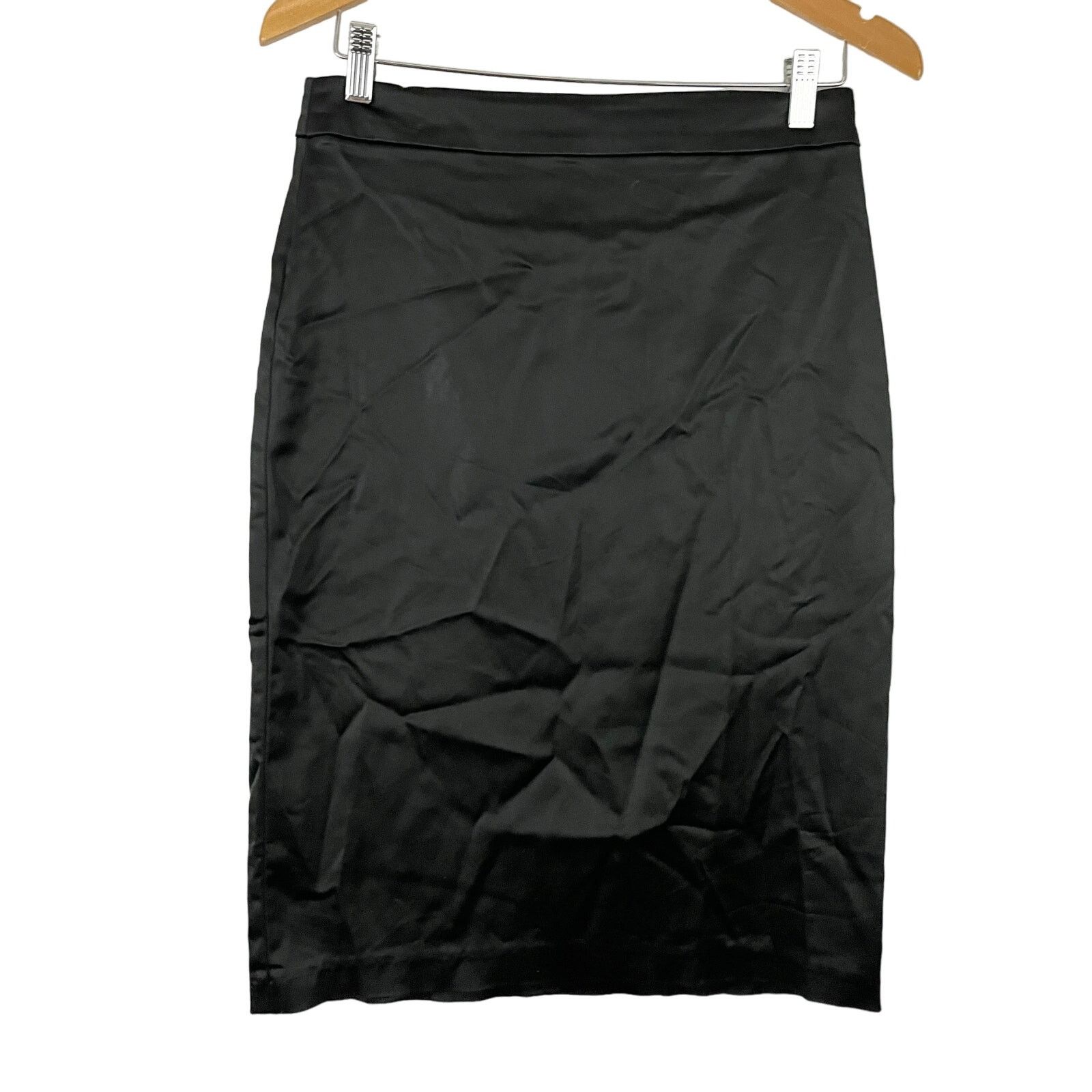 Tadashi Shoji VTG Tadashi Black Satin Pencil Skirt Midi Stretch Sz 6 Size 28" / US 6 / IT 42 - 1 Thumbnail