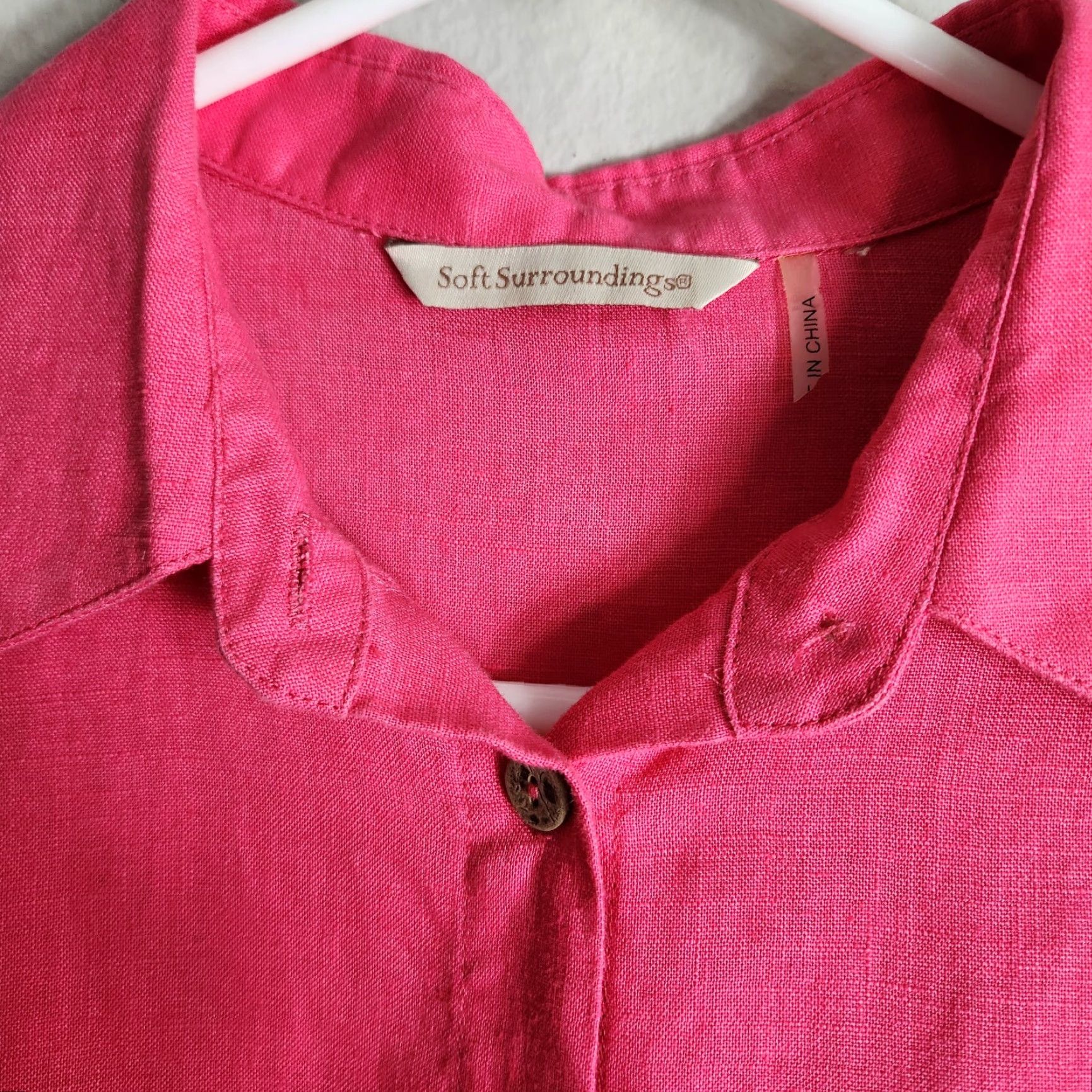 Soft Surroundings Soft Surroundings Shirt Womens Linen Pink Tunic-Size M Long Sleeve Buttonfront Collared Beach, Travel, Vacation 100% Linen Womens Mens? Size M / US 6-8 / IT 42-44 - 2 Thumbnail
