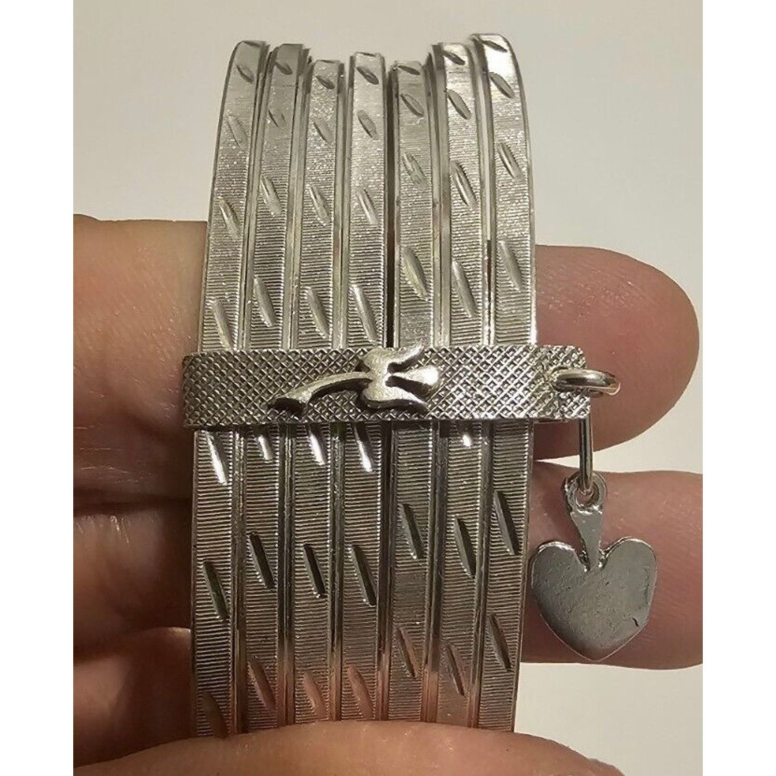 Sterling Silver 925 Silver Semanario 7 Etched Bracelets Bangles 3" Taxco Size ONE SIZE - 7 Thumbnail