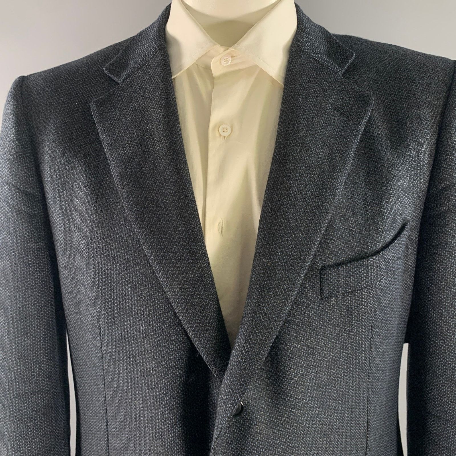 Ermenegildo Zegna ERMENEGILDO ZEGNA 46 Navy Black Wool Cashmere Sport Coat Size 46R - 2 Thumbnail