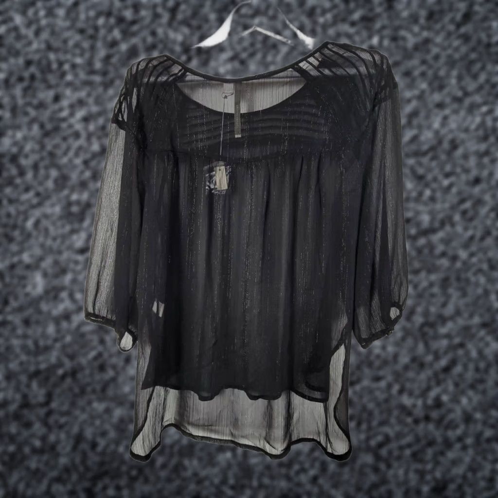 Vintage LC Lauren Conrad Blouse XL Black Metallic Sheer 3/4 Sleeve Side Slits New Womens Size XL / US 12-14 / IT 48-50 - 1 Thumbnail