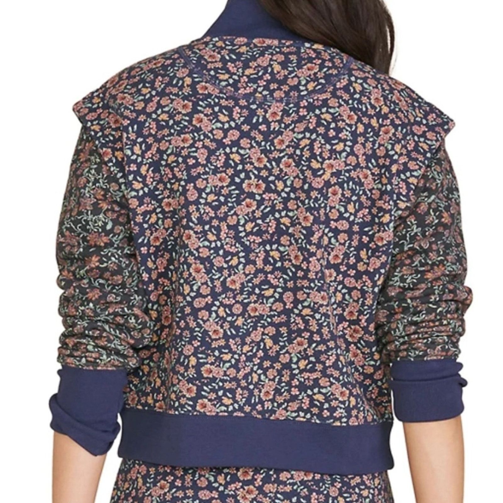 Veronica Beard Dylan Floral Half ZipSweatshirt Navy Multi