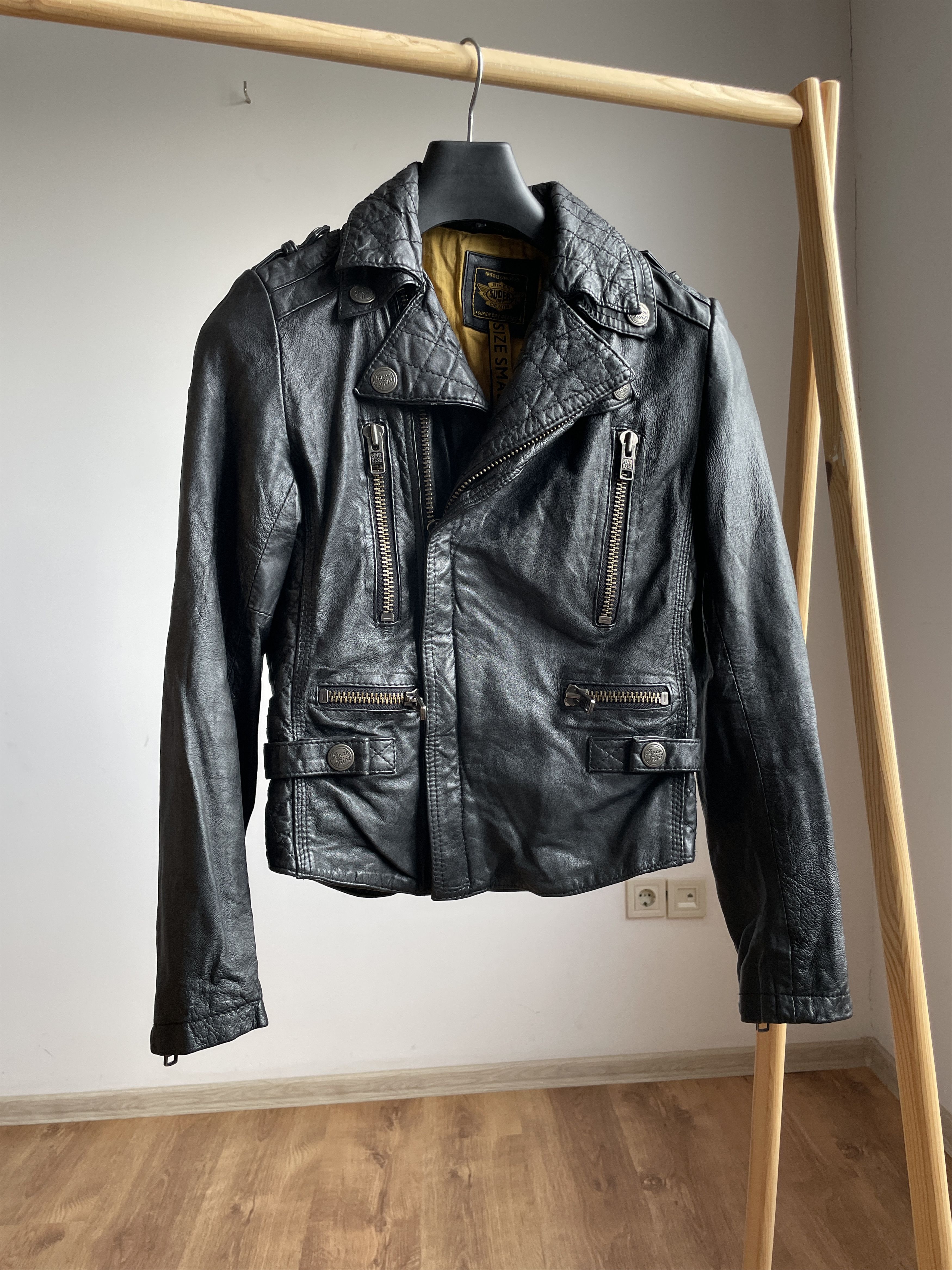 Superdry Superdry Womens Biker Leather Jacket Size S Size S / US 4 / IT 40 - 1 Thumbnail