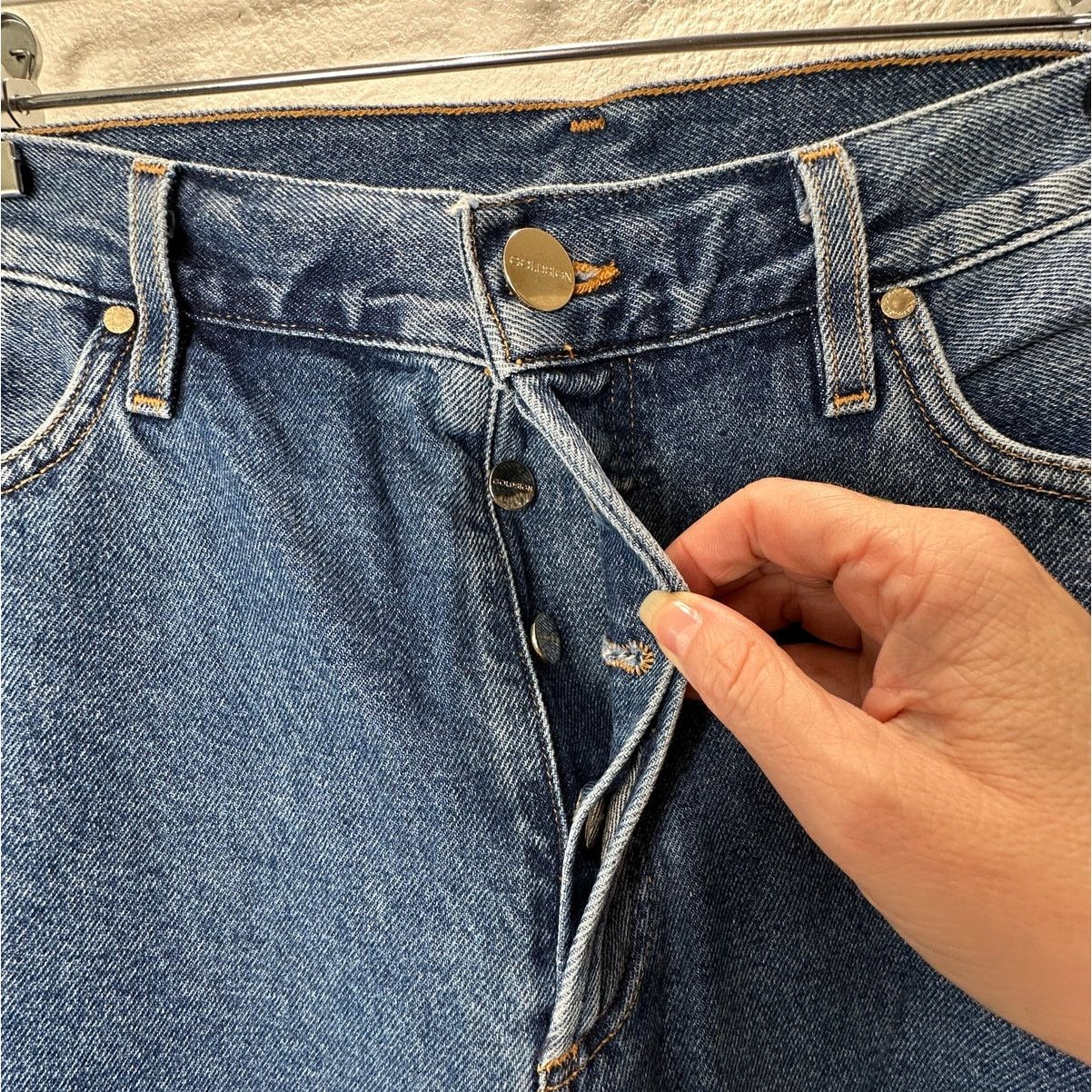 GOLDSIGN Goldsign Gold Button Fly Med Wash Straight Leg Crop Jeans 31 Size 31" - 7 Thumbnail