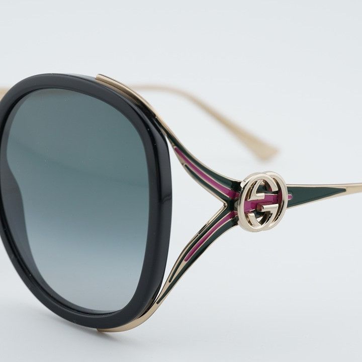 Gucci Gucci GG0226S 007 Sunglasses Shiny Black Round Frame, Grey Size ONE SIZE - 10 Thumbnail