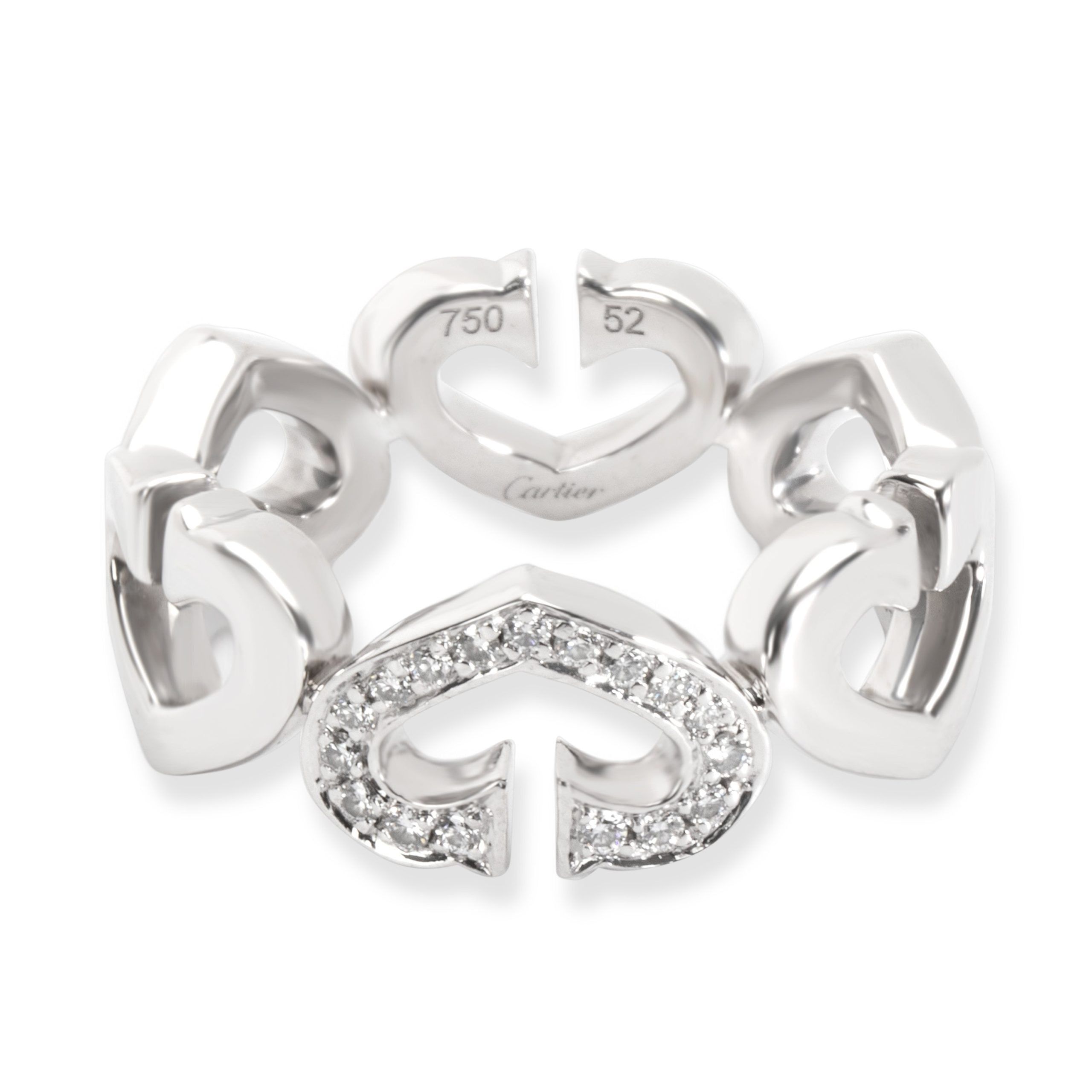 image of Cartier C Hearts Diamond Ring In 18K White Gold (Size 52) 0.10 Ctw, Women's