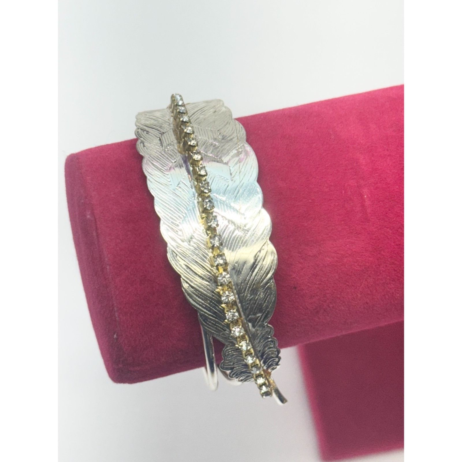Vintage Vintage rhinestone silver feather cuff bracelet Size ONE SIZE - 7 Thumbnail