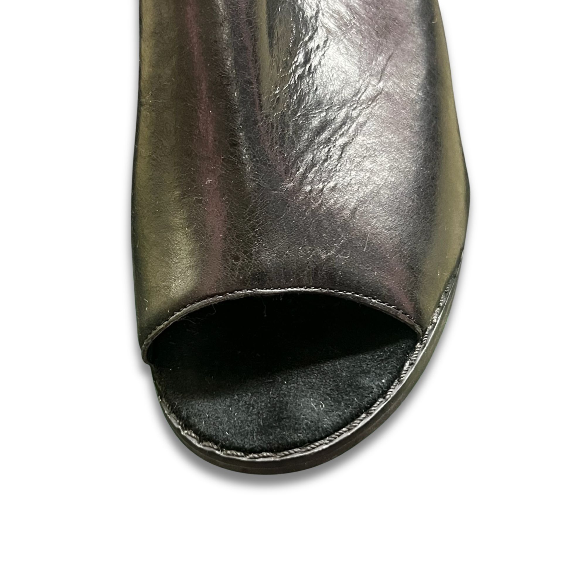 Other Black Leather Open-Toe Heeled Sandals Size 7 With Buckle Str Size US 7 / IT 37 - 4 Thumbnail