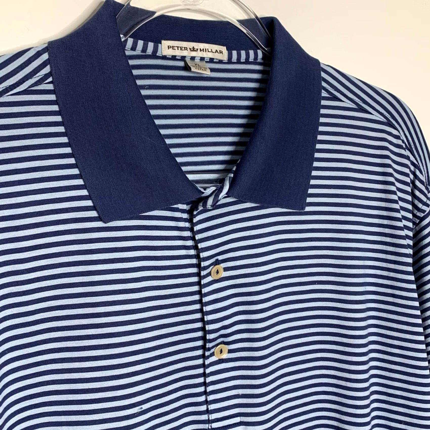 Peter Millar Peter Millar Polo Shirt Golf Mens Size XL Blue Striped Cotton Button Front Size US XL / EU 56 / 4 - 6 Thumbnail