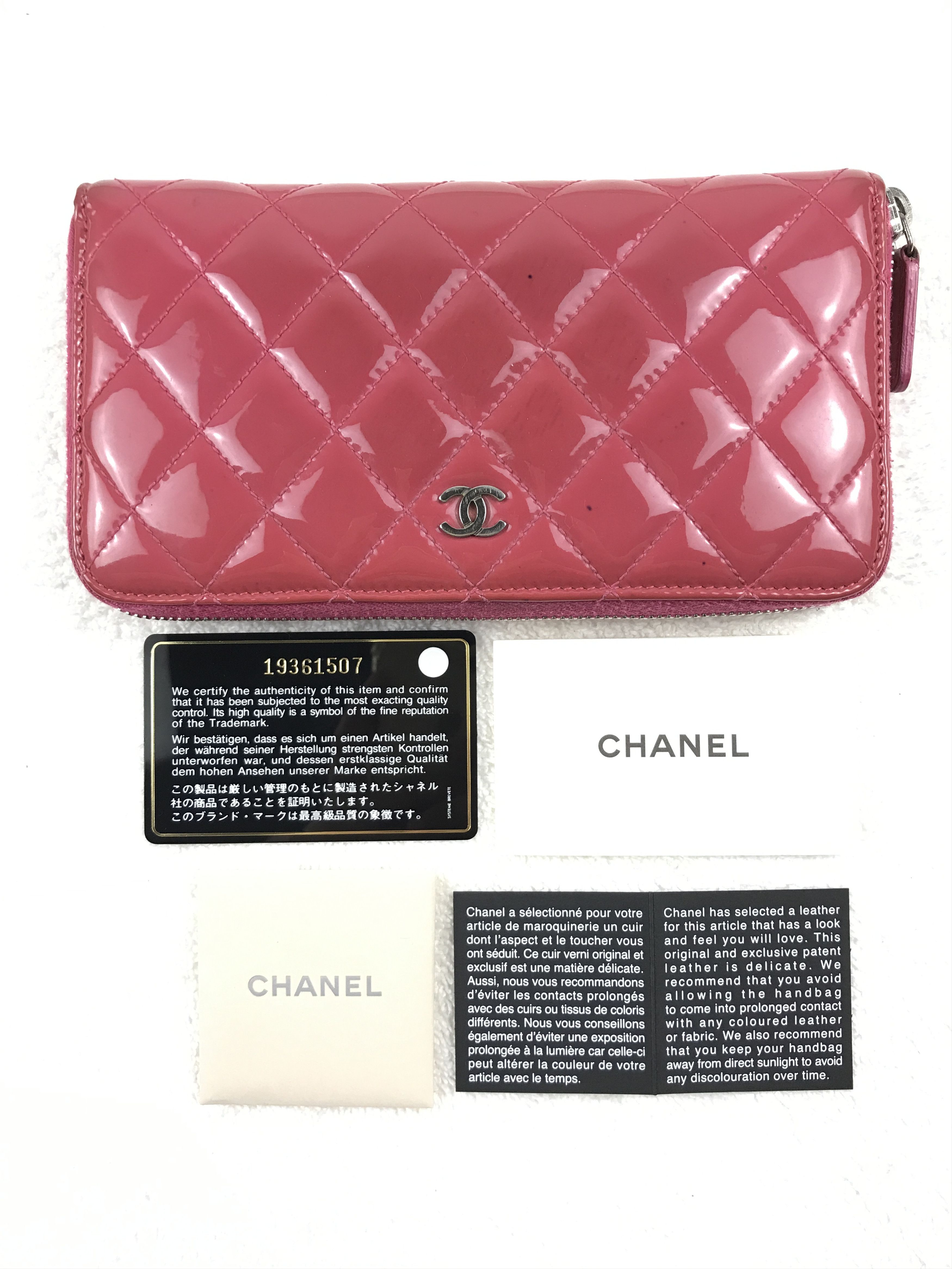 Chanel × Vintage Chanel Dark Pink Quilted Patent Leather Zip Around Wallet Size ONE SIZE - 5 Thumbnail