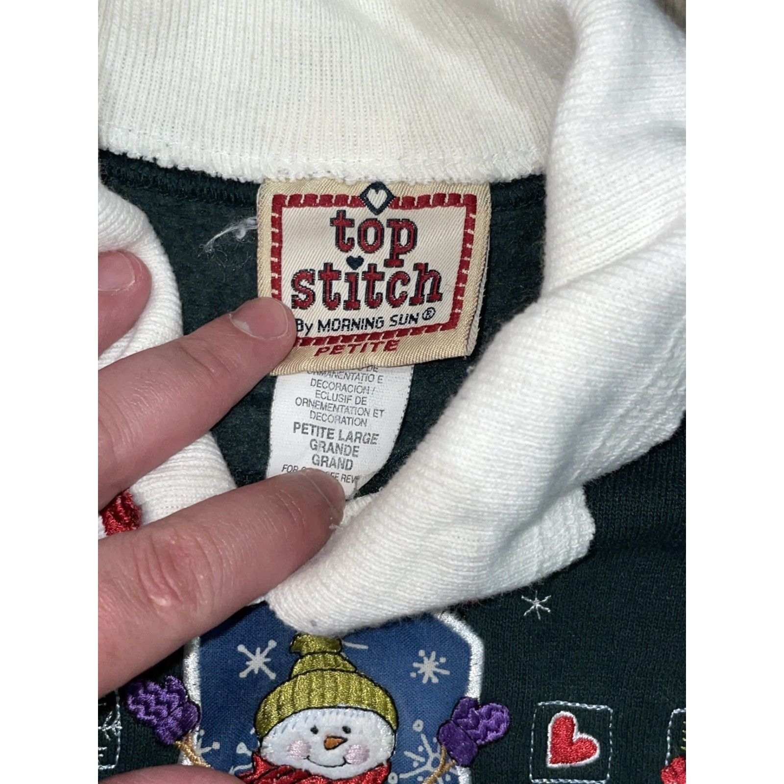 Vintage Top Stitch Sweatshirt Christmas Grandma Snowman Petite Large Green Womens Pullover Activewear Christmas Theme Womens PL Size L / US 10 / IT 46 - 3 Thumbnail