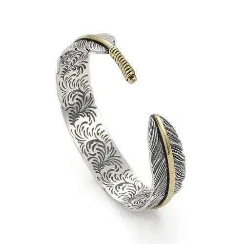 Jewelry × Sterling Silver Silver Plated Feather Wing Open Cuff Bracelate Size ONE SIZE - 4 Thumbnail