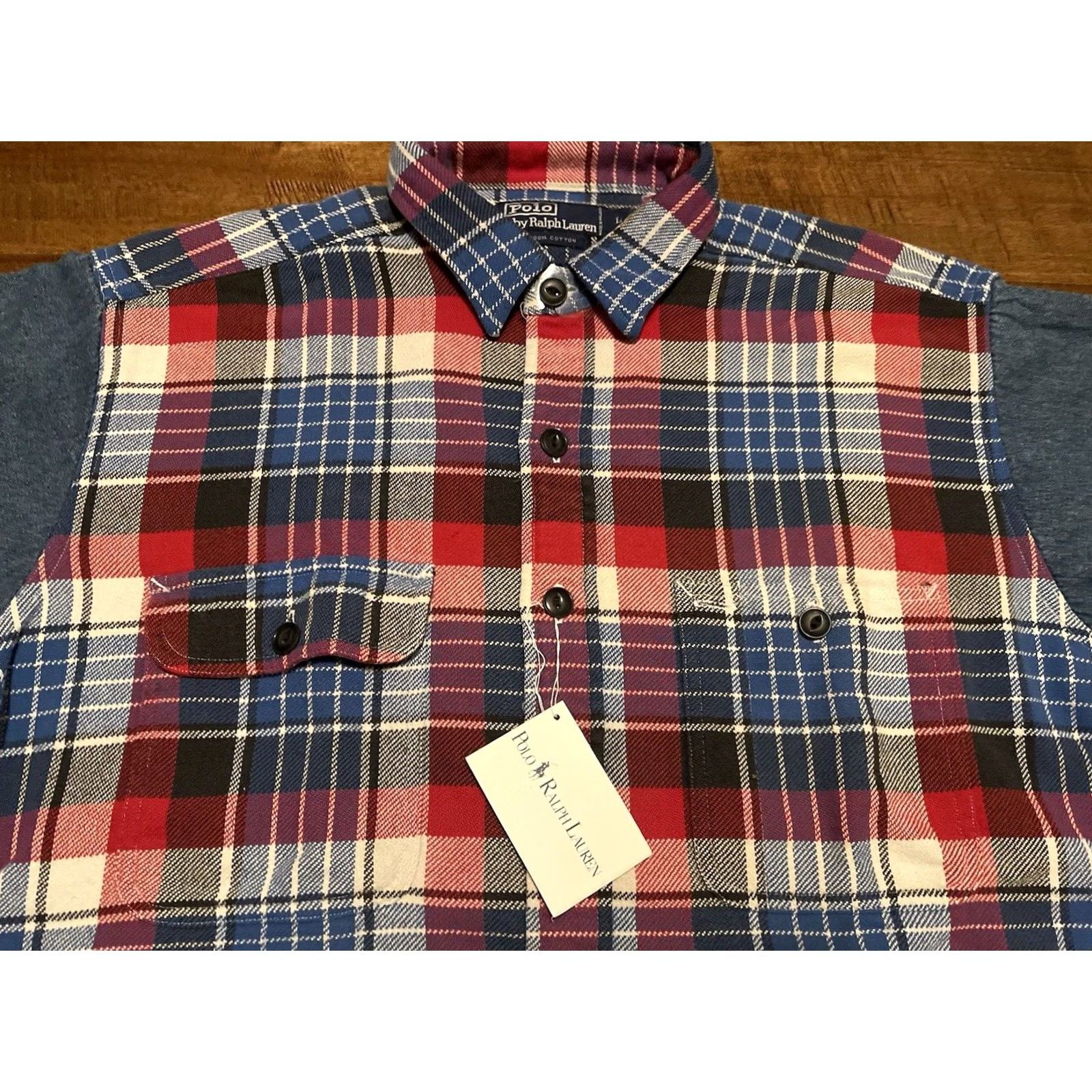 Polo Ralph Lauren VINTAGE Polo Ralph Lauren Denim Sleeves Flannel Button Shirt L Men's New L/S Size US L / EU 52-54 / 3 - 3 Thumbnail