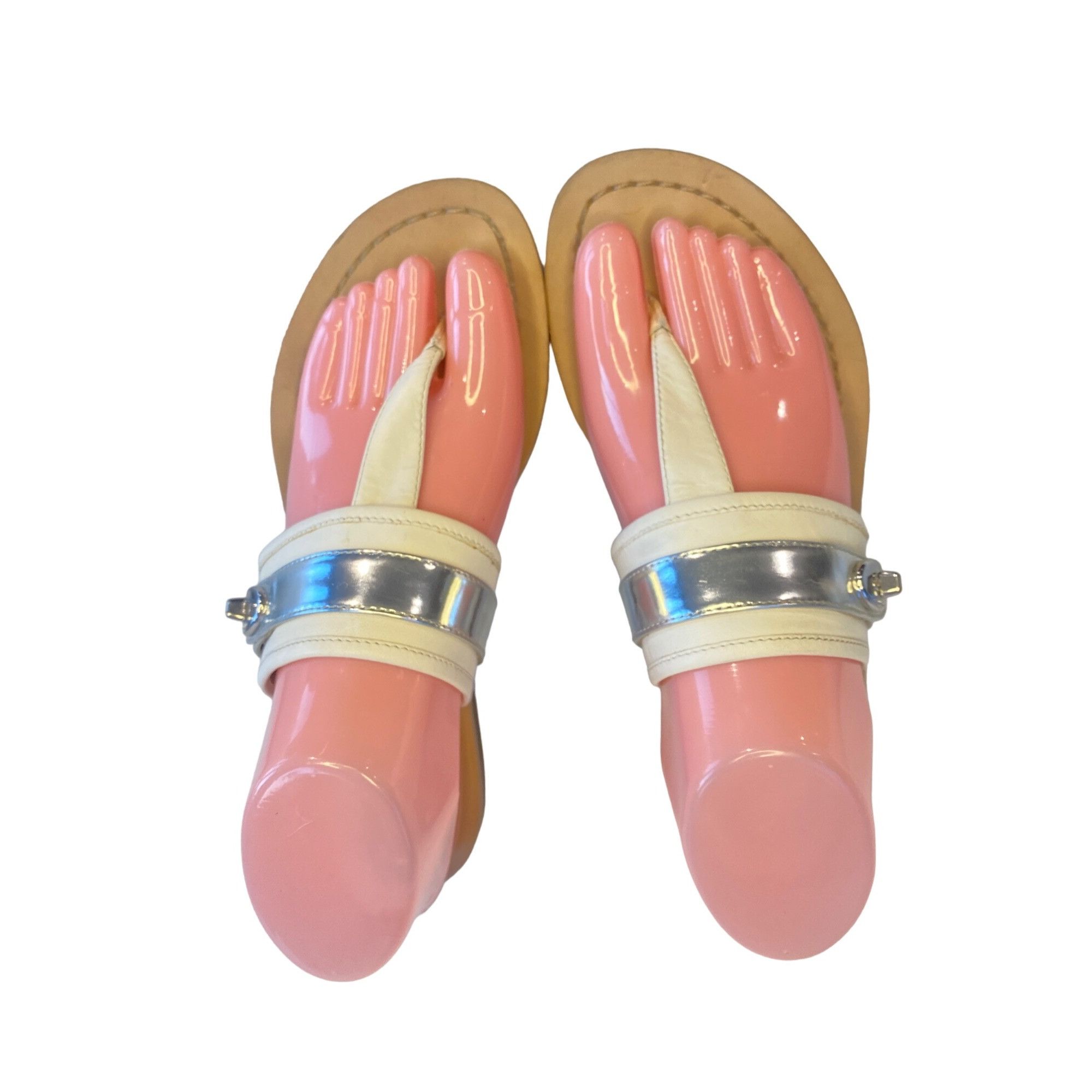 Coach Coach Women's 7 Eileen Turn lock Slide Sandals Ivory/Silver Size US 7 / IT 37 - 4 Thumbnail