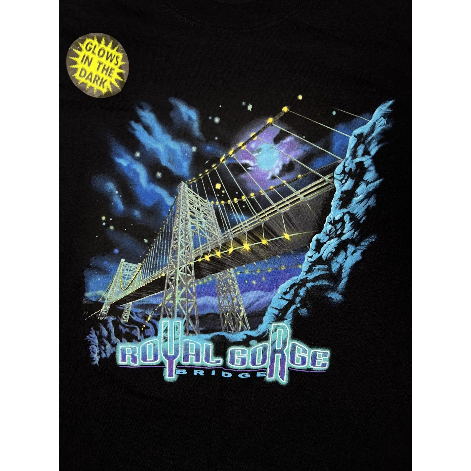 Anvil Vintage Royal Gorge Bridge T-Shirt Mens XL Black Glow In The Size US XL / EU 56 / 4 - 2 Thumbnail