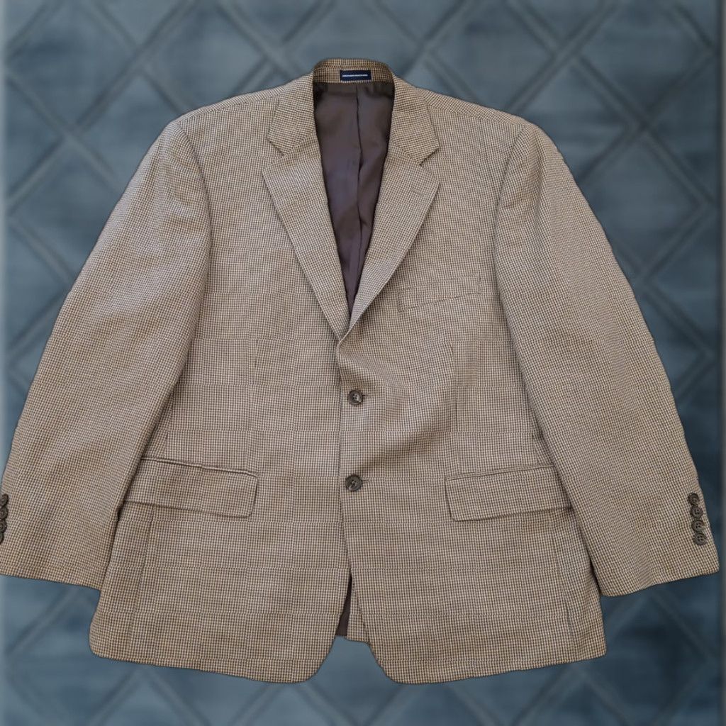Stafford Stafford Blazer Mens 42 Short Classic Fit Beige Plaid Single-Breasted Two-Button Notch Lapel 2 Piece Jacket Coat Wardrobe Size US 42 / EU 58 - 1 Thumbnail