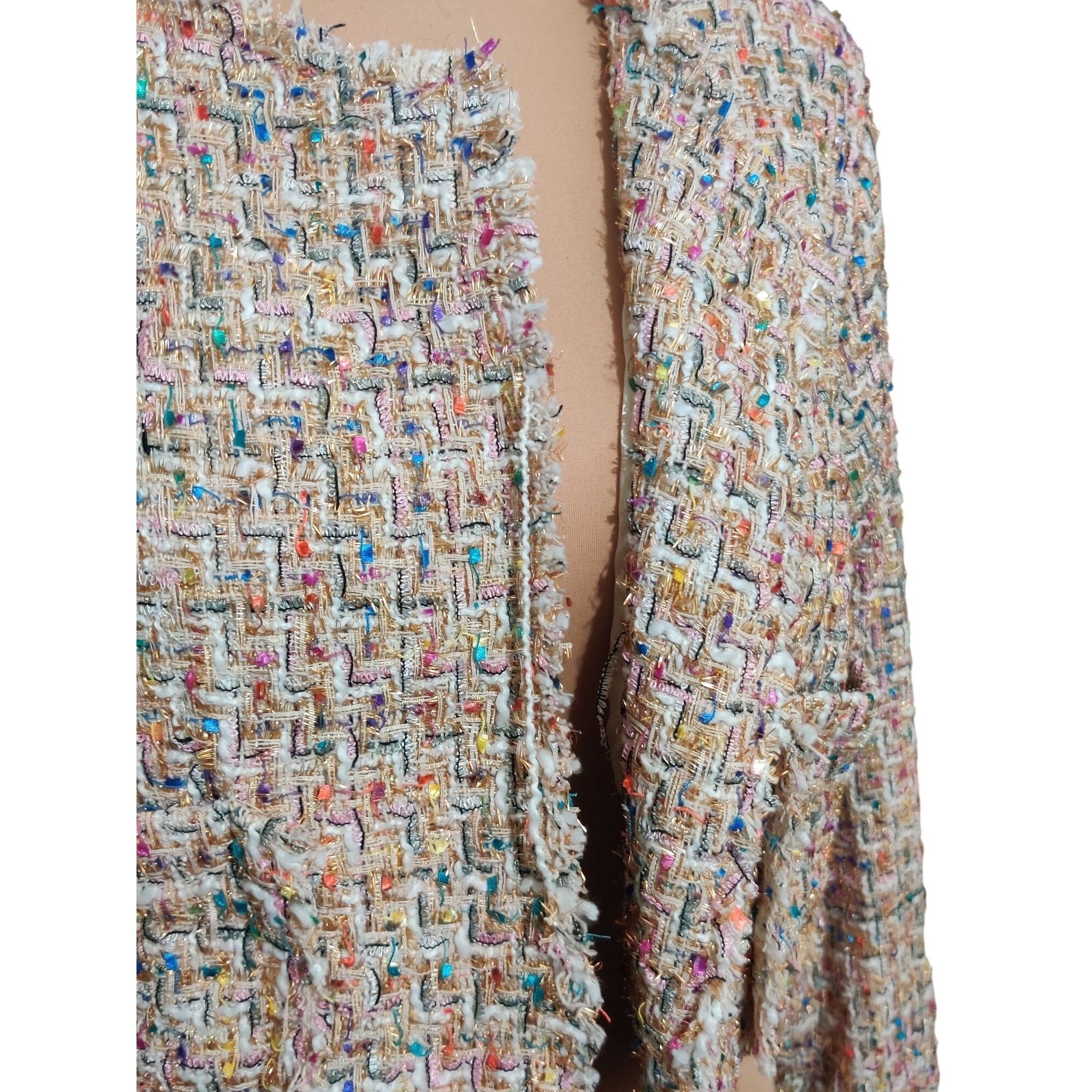 Fashion Nova Fashion Nova 1XL Womens Cropped Tweed Jacket Multicolor Text Size XL / US 12-14 / IT 48-50 - 9 Thumbnail