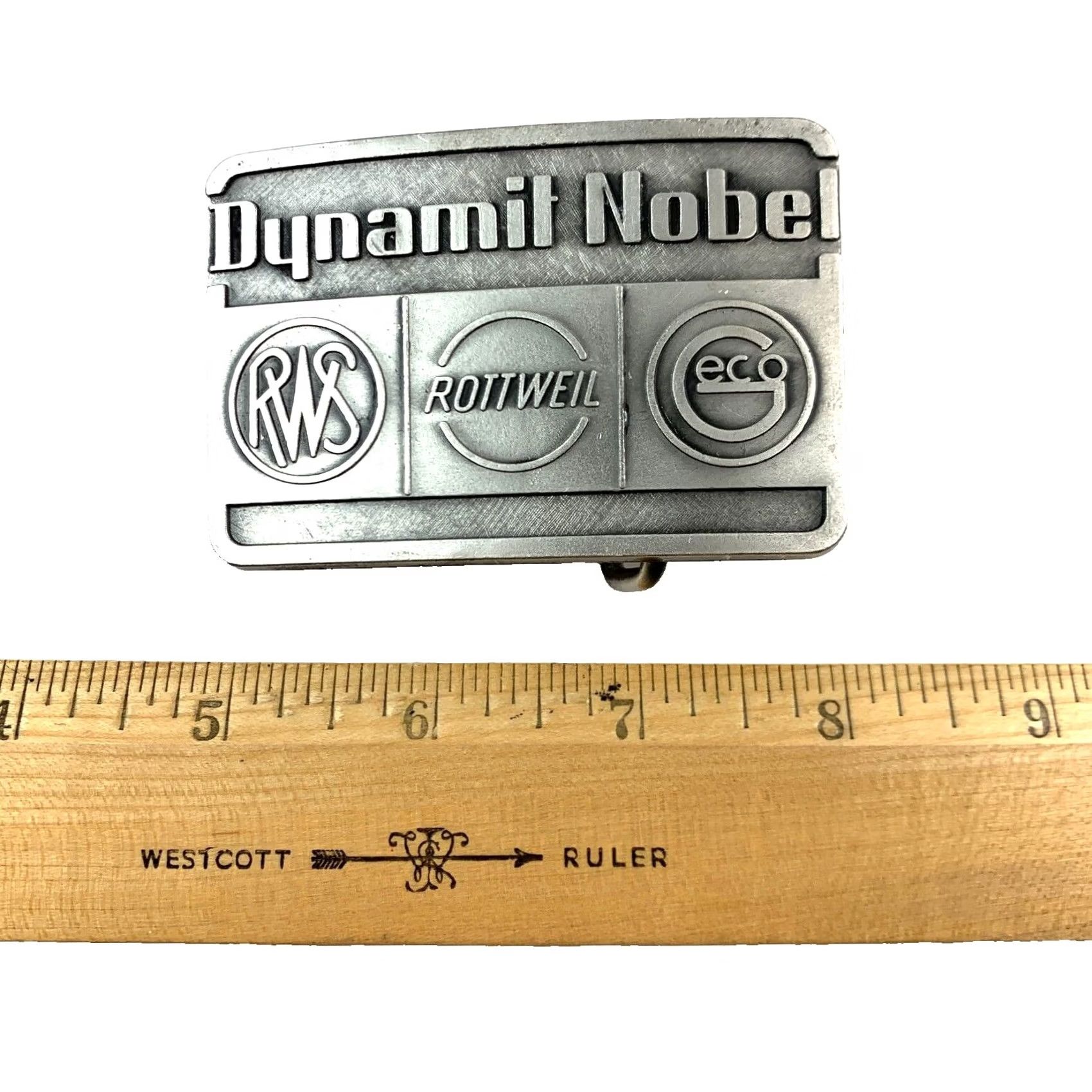 Vintage VINTAGE Dynamit Nobel Rottweil RWS Metal Belt Buckle Shirt Belt Buckle Silver 1980s Occupational Mens Womens Adults Unisex Size ONE SIZE - 4 Thumbnail