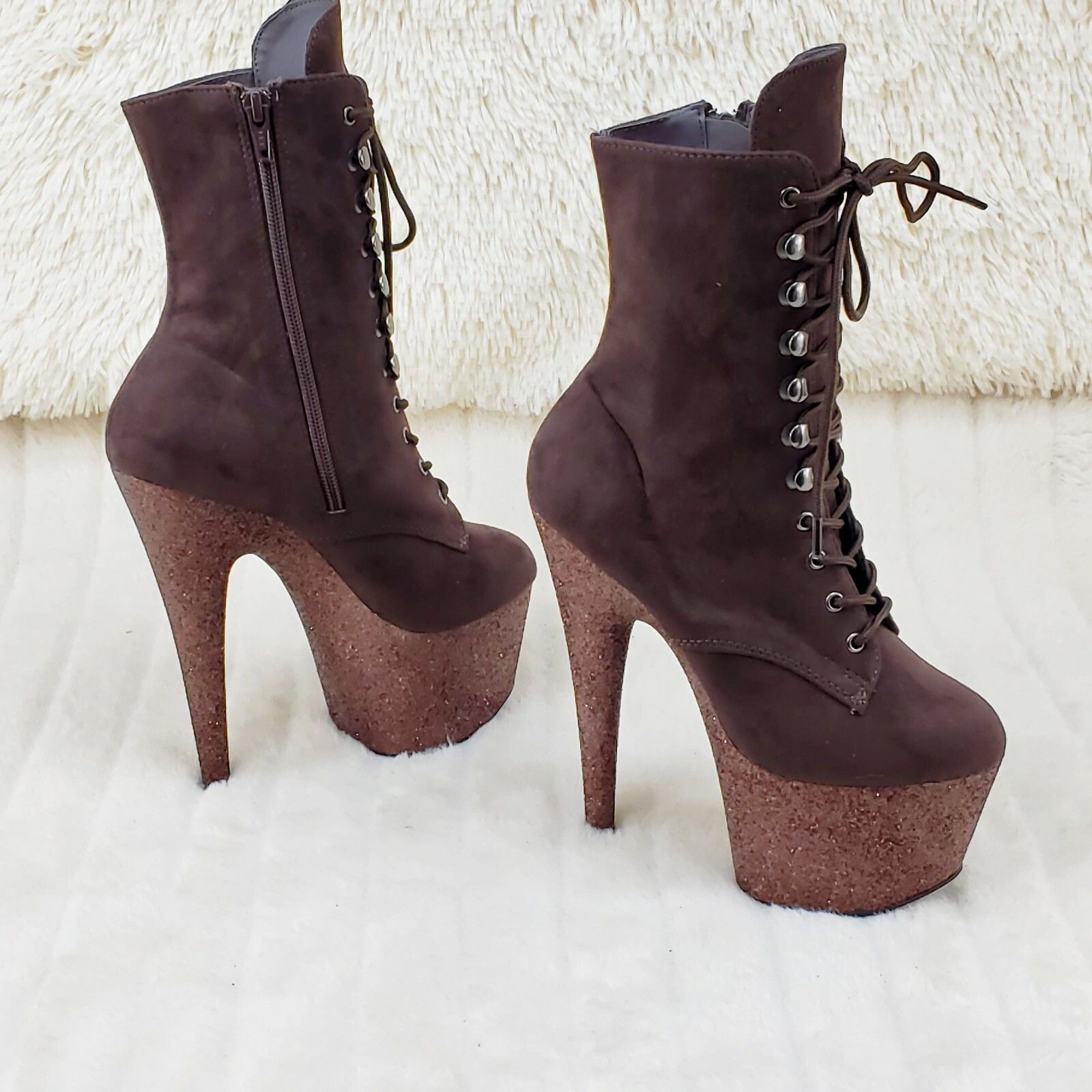 Other Adore 1020FSMG Brown Mocha V Suede & Glitter 7" High Heel Pl Size US 9 / IT 39 - 1 Thumbnail