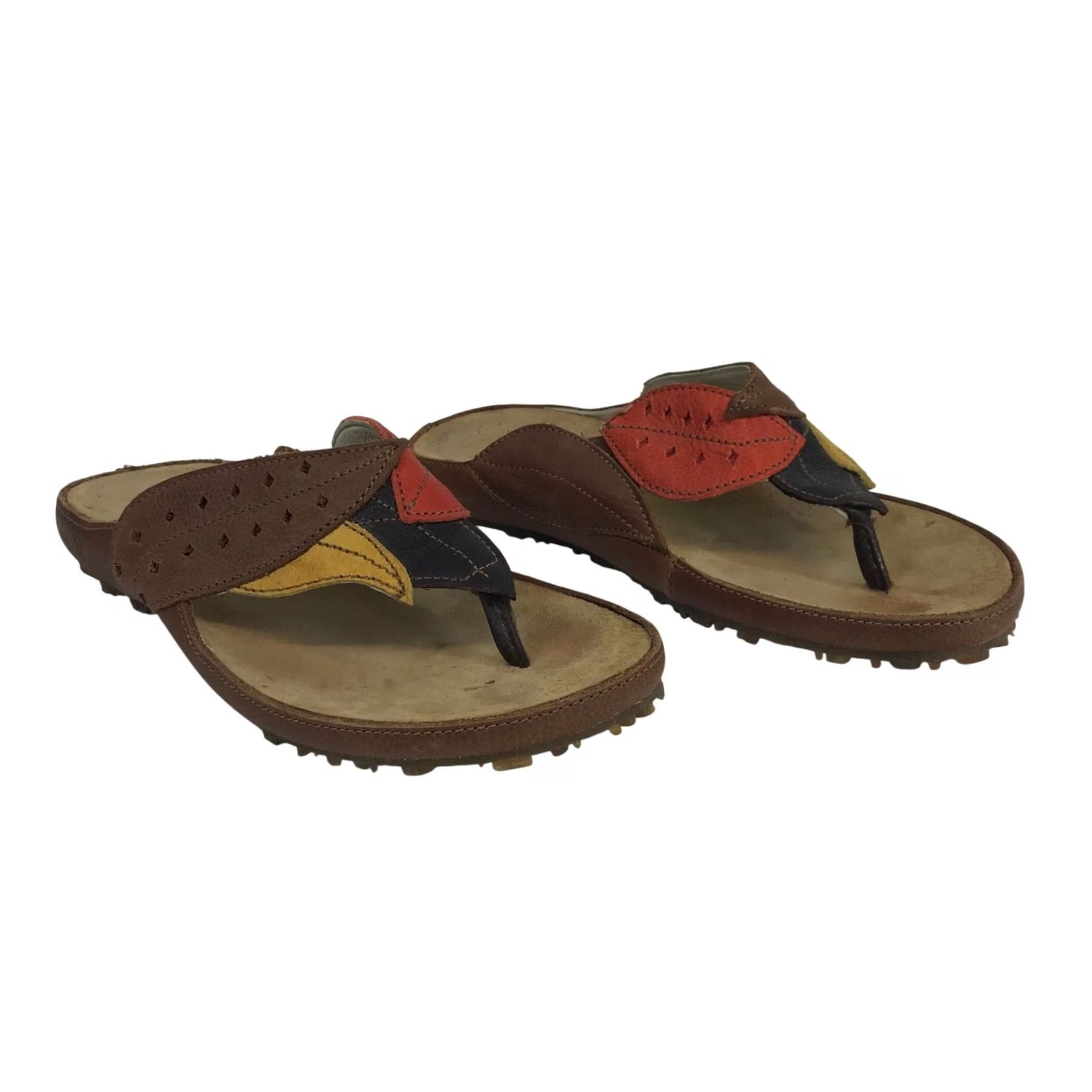 Vintage El Naturalista D60 Brown Leather Leaf Thong Sandals Womens 37 Boho Spain Size US 7 / IT 37 - 2 Thumbnail
