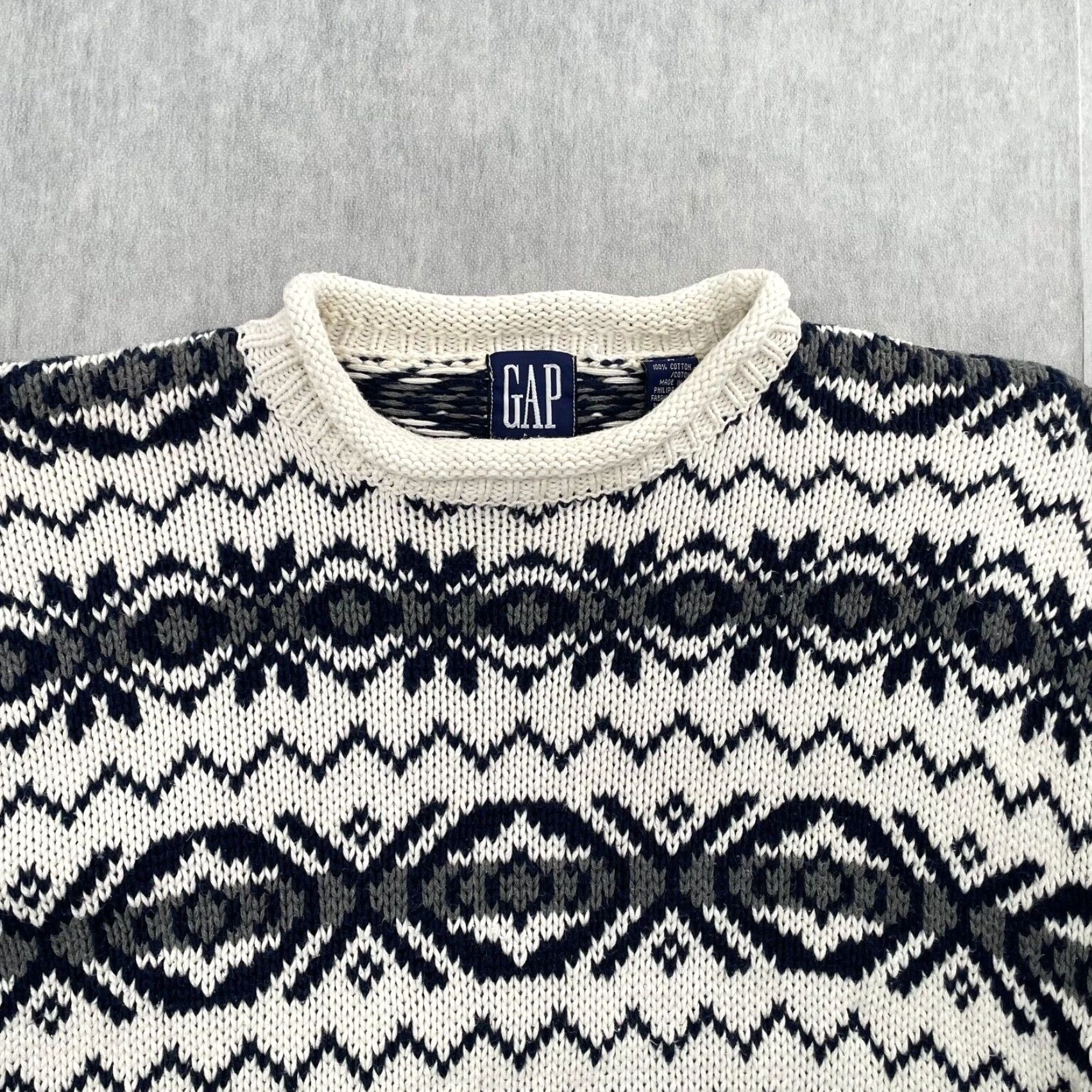 Gap VINTAGE Gap Chunky-Knit Sweater Adult Medium Blue Geometric Fair Isle 90s Mens Size US M / EU 48-50 / 2 - 3 Thumbnail