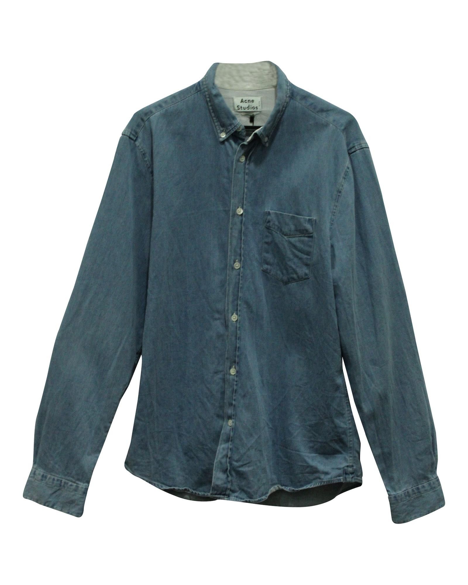 image of Acne Studios Light Blue Denim Shirt With Button-Down Collar And Patch Pocket, Men's (Size Large)