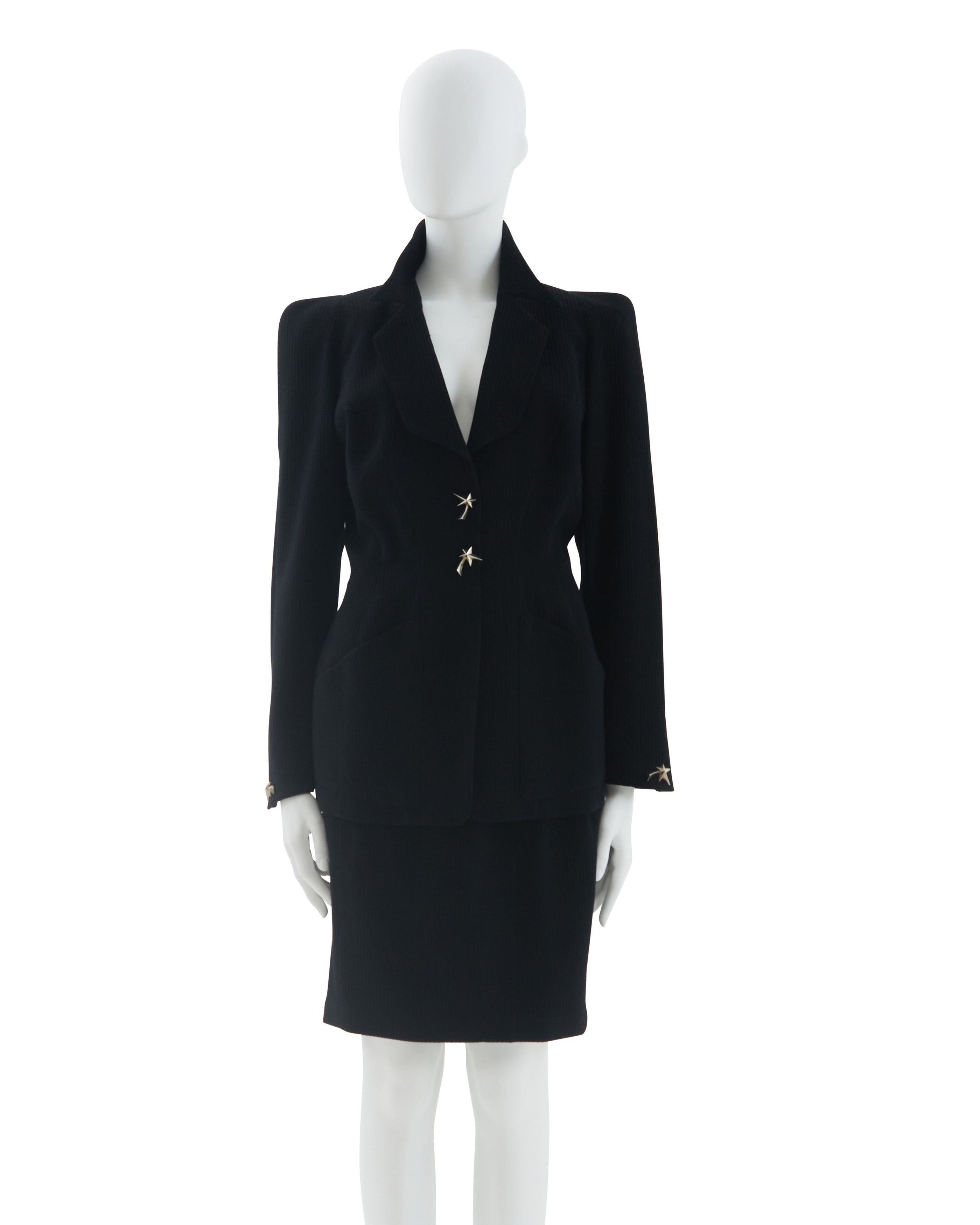 Thierry Mugler Early 1990s Black wool structured skirt suit Size M / US 6-8 / IT 42-44 - 1 Thumbnail
