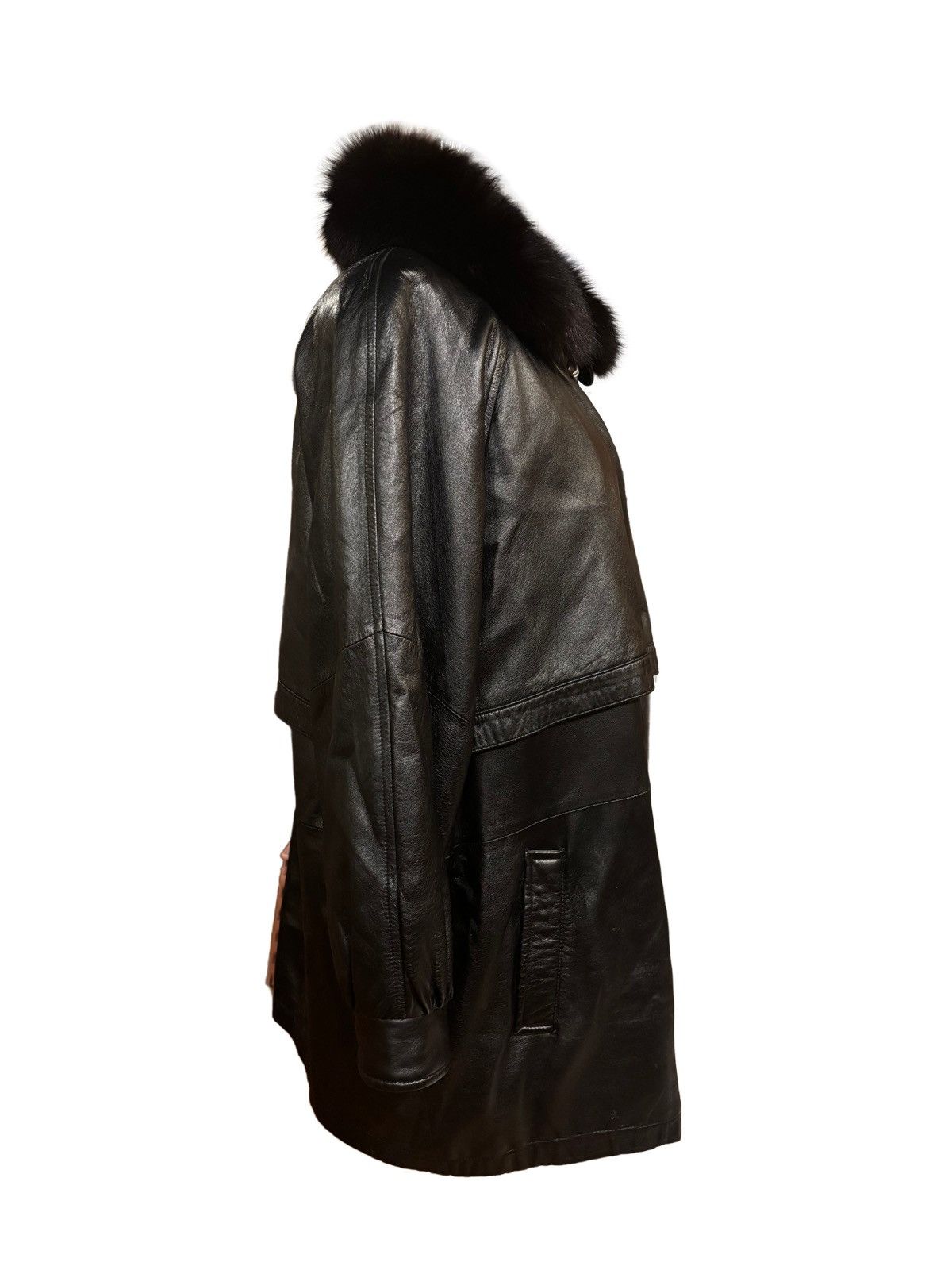 Nina Ricci Women’s black leather Jacket with fur collar Size XXL / US 16-18 / IT 52-54 - 3 Thumbnail