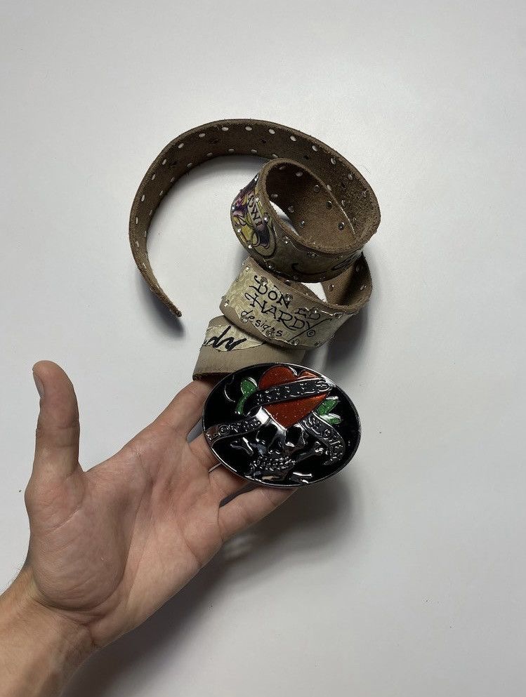 Ed Hardy Vintage Ed Hardy distressed faded leather belt with logo Size ONE SIZE - 1 Thumbnail