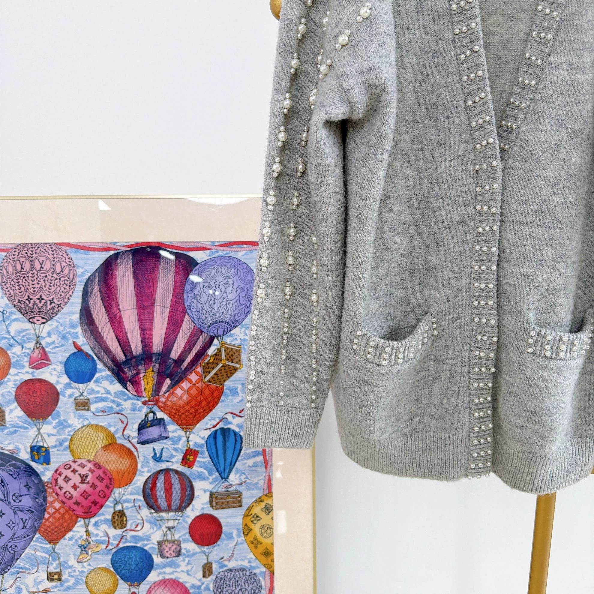 Maje Maje Gray Pearl-Embellished Knit Cardigan Size 2 Size XS / US 0-2 / IT 36-38 - 4 Thumbnail