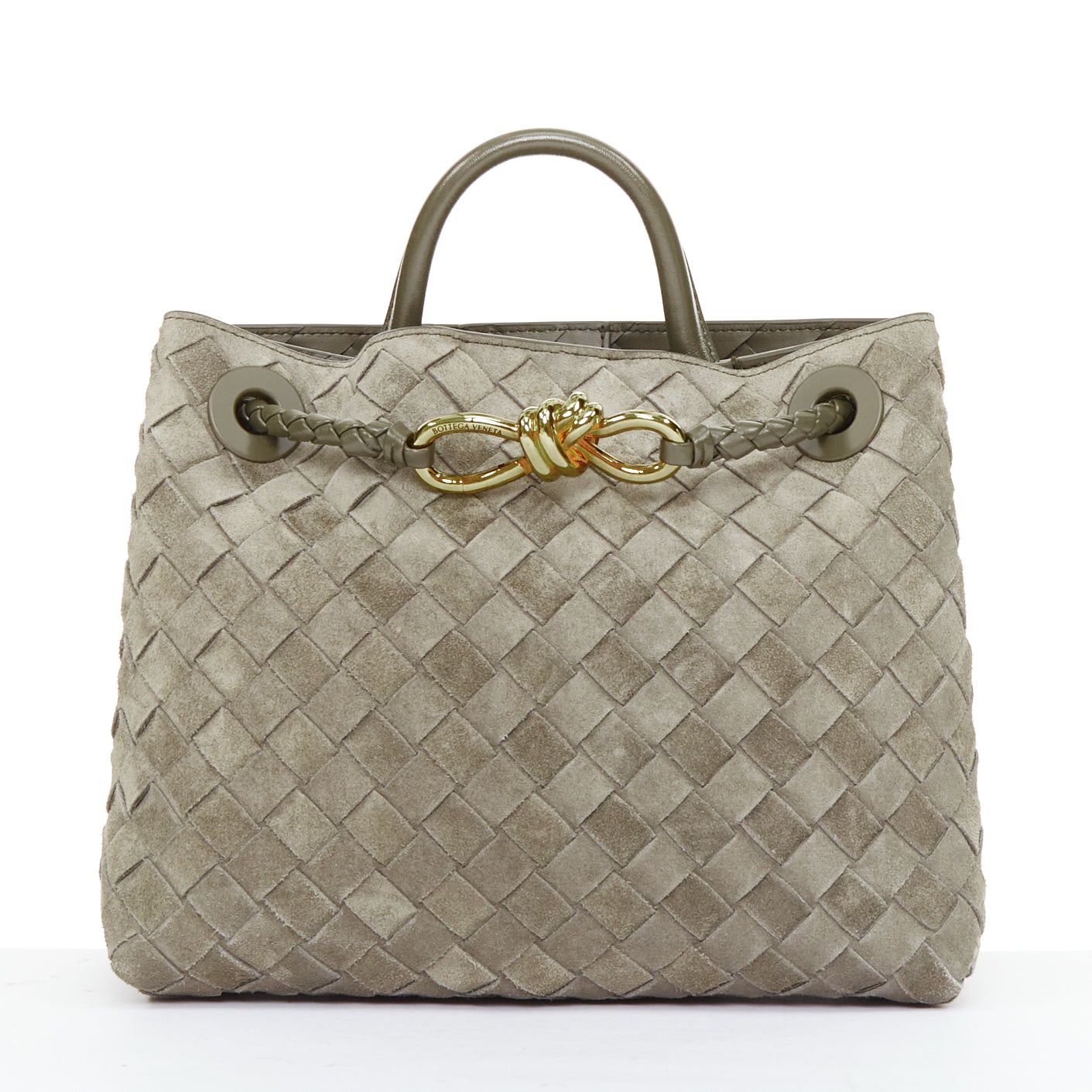 Bottega Veneta BOTTEGA VENETA Small Andiamo grey intrecciato suede gold knot tote bag Size ONE SIZE - 1 Thumbnail