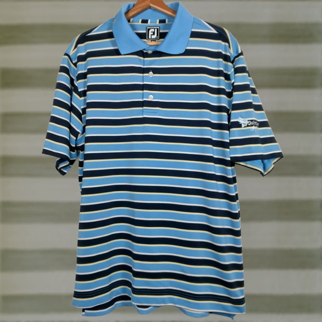 Footjoy VINTAGE FootJoy Polo Shirt Men L Striped Blue Quicksilver Golf Club PA Golf Embroidered Sleeve Logo Polo Shirt Mens Size US L / EU 52-54 / 3 - 1 Thumbnail
