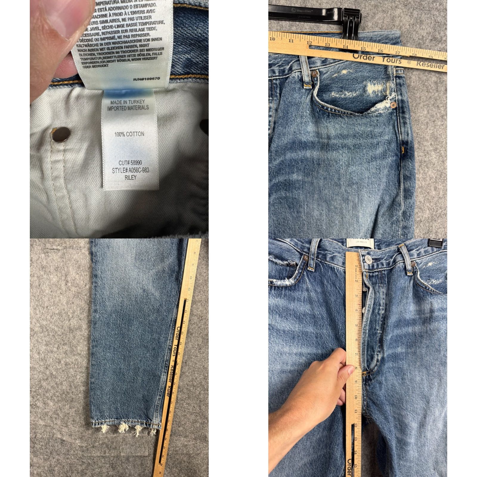 Agolde AGOLDE Riley High Rise Straight Crop Jeans Womens 33 Blue Button Fly Distressed Size 24" / US 00 / IT 34 - 8 Thumbnail