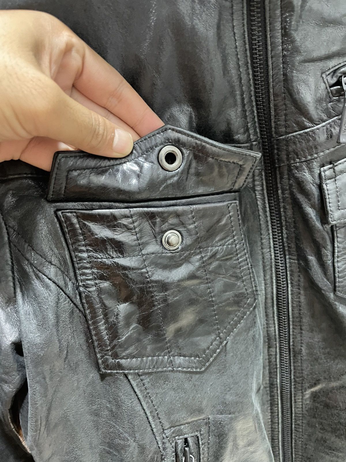 14th Addiction 2000s A.S.M Japanese Brand Gas Mask Leather Jacket (Buffalo) Size US M / EU 48-50 / 2 - 10 Thumbnail