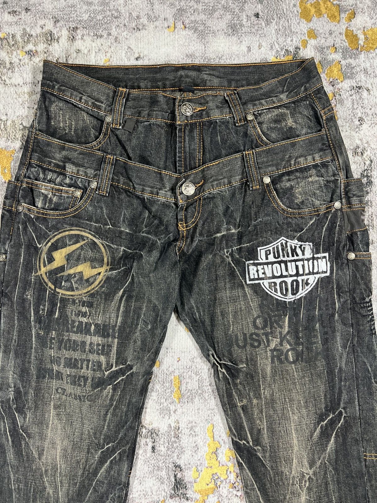 Japanese Brand Vintage Double Waist Punk Revolution Rock Distressed Pants Size US 35 - 4 Thumbnail