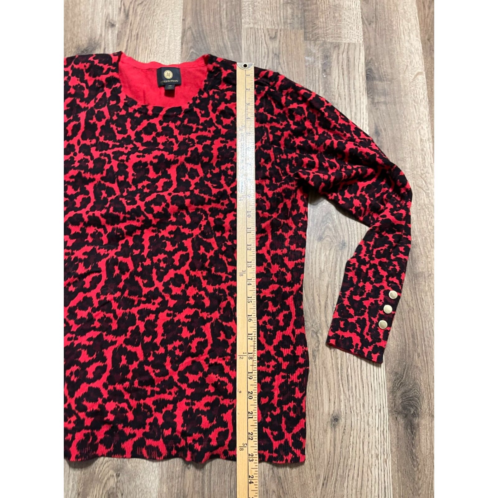 JM Collection JM Collection Shirt Women's XL Petite Red Cheetah Print Long Sleeve Shirt T-Shirt Casual Fall Spring Summer Women Size XL / US 12-14 / IT 48-50 - 6 Thumbnail