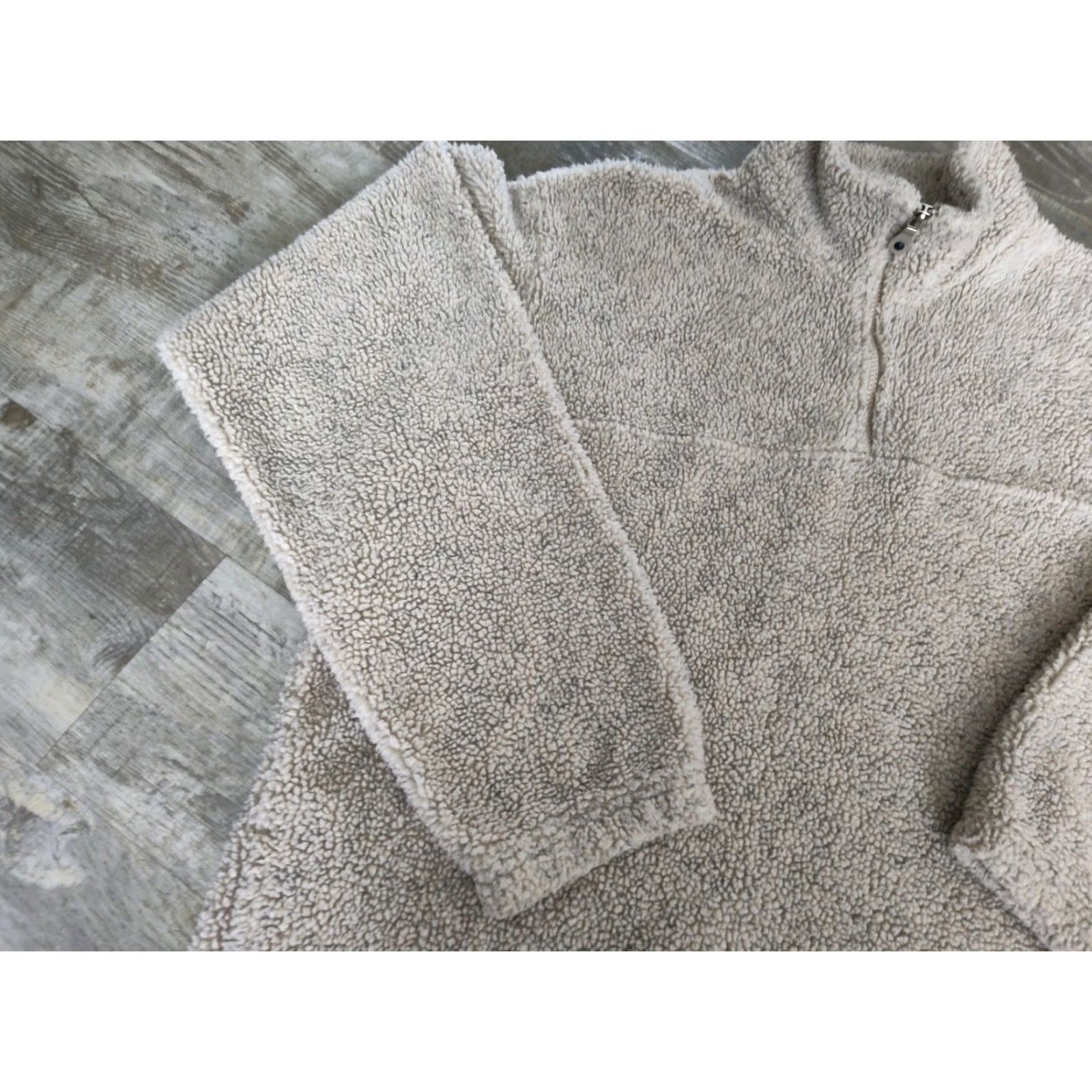 Lands' End VINTAGE Lands' End Deep Pile Fleece Pullover Sweatshirt L Women Tan 90s Theme 1/4 Zip Mock Neck Activewear Hiking Running Walking Size L / US 10 / IT 46 - 5 Thumbnail
