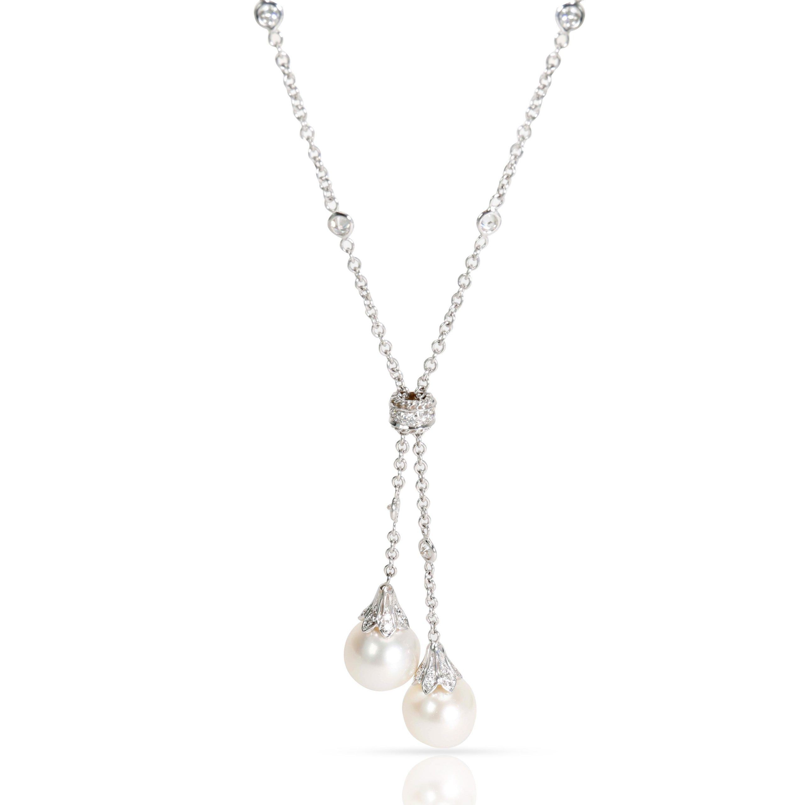 image of Louis Vuitton Penny Preville Double Pearl Diamond Necklace In 18K White Gold 0.50 Ctw, Women's