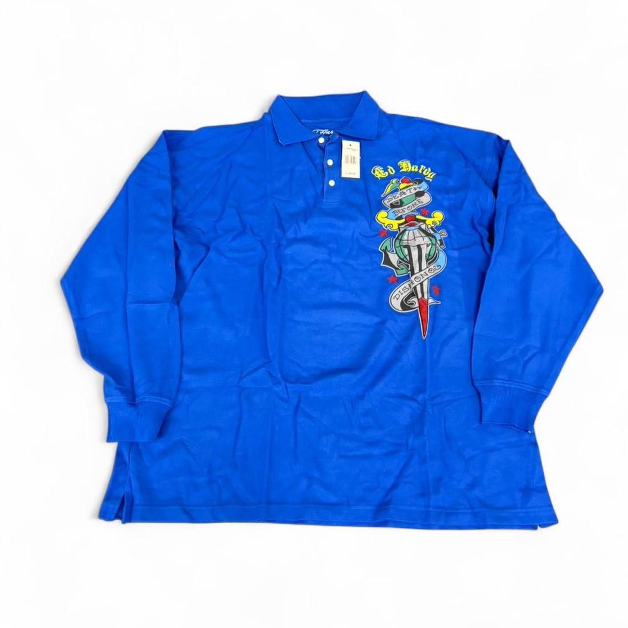 Ed Hardy Ed Hardy Longsleeve Polo Tee Y2K goth tattoo skater blue 4XL Size US XXL / EU 58 / 5 - 1 Thumbnail