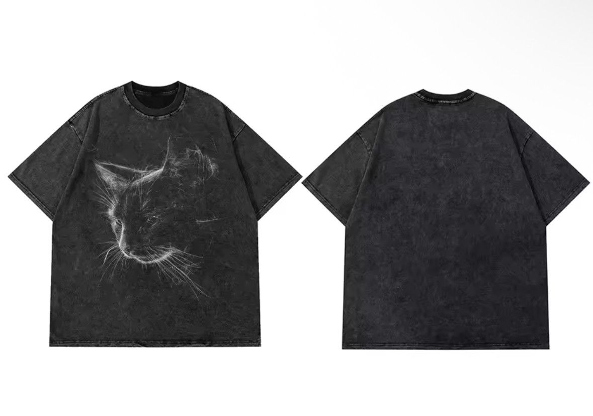 Japanese Brand Y2K Vintage Gothic Psycho Cat Print Distressed T-Shirt Size US M / EU 48-50 / 2 - 3 Thumbnail