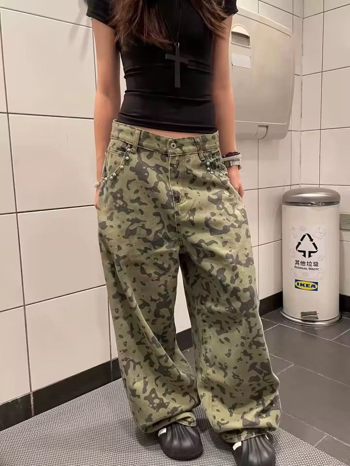 Vintage Camouflage Distressed Y2K style loose straight jeans Size 26" / US 2 / IT 38 - 4 Thumbnail